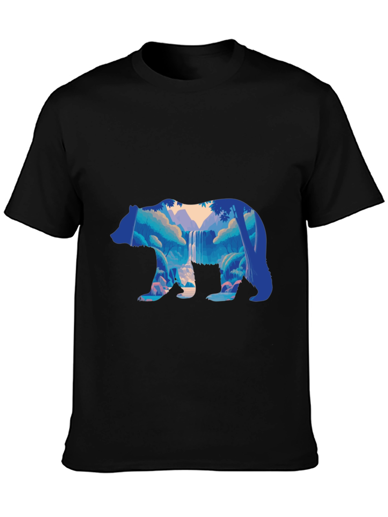Nature Bear Graphic Print Black T-Shirt