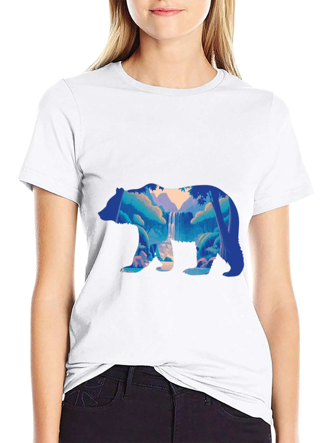 Nature Bear Graphic Print Black T-Shirt
