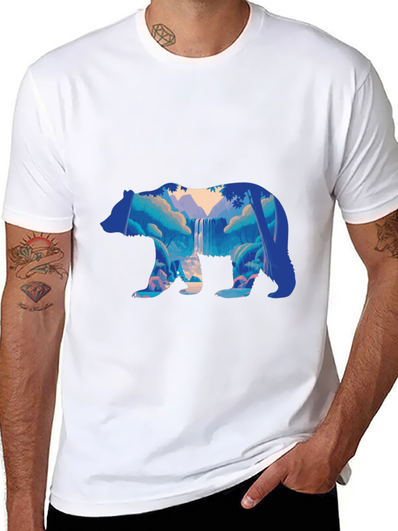 Nature Bear Graphic Print Black T-Shirt