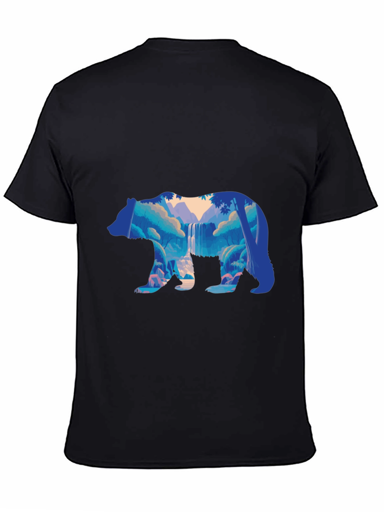 Nature Bear Graphic Print Black T-Shirt