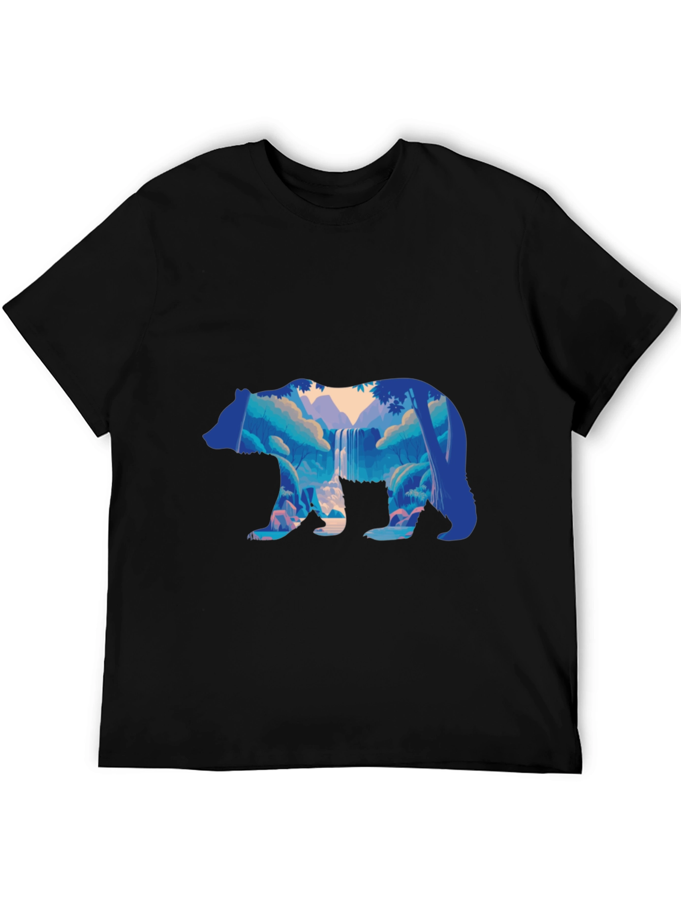 Nature Bear Graphic Print Black T-Shirt