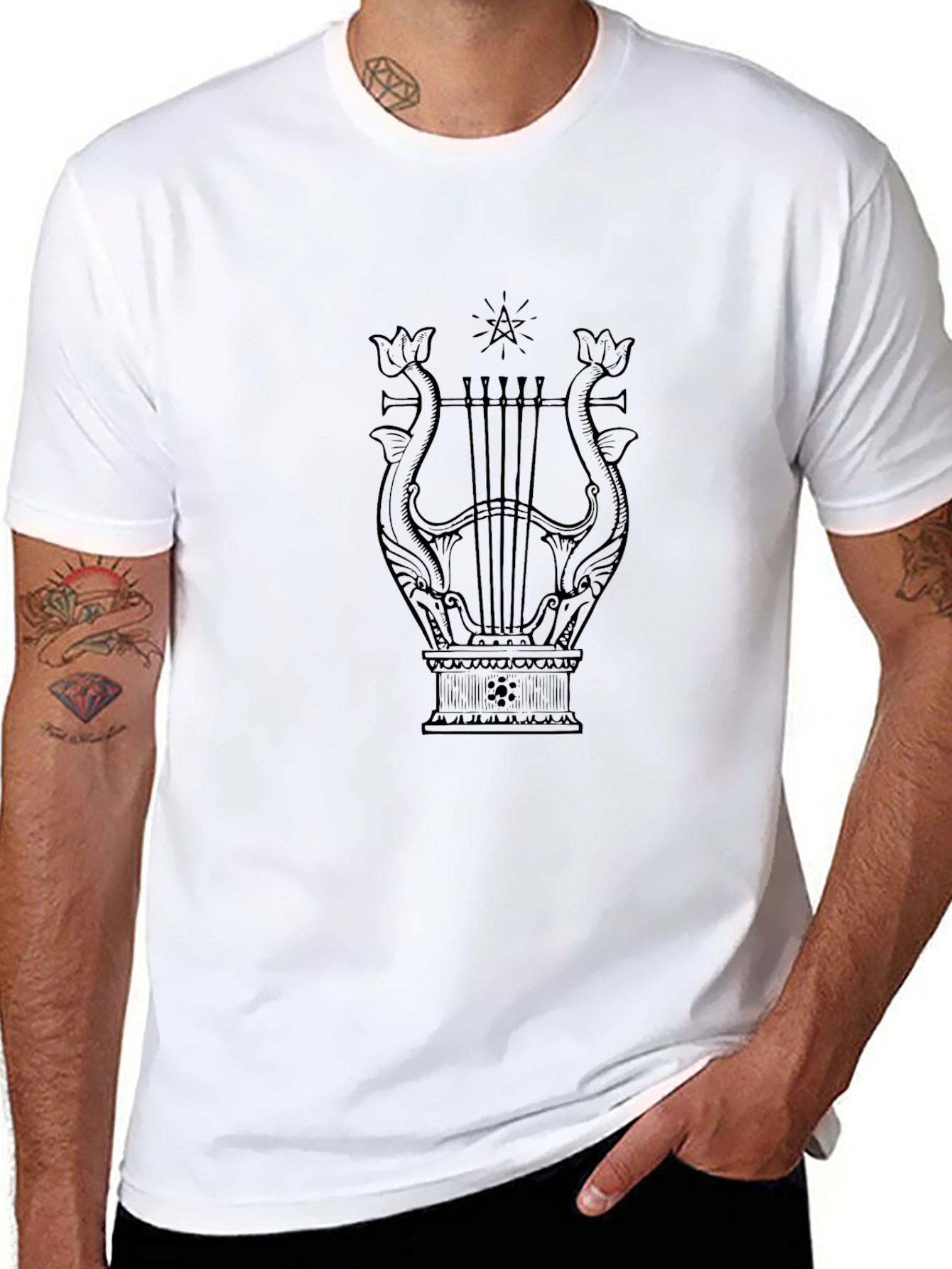 Elegant Lyre Graphic Tee - Black