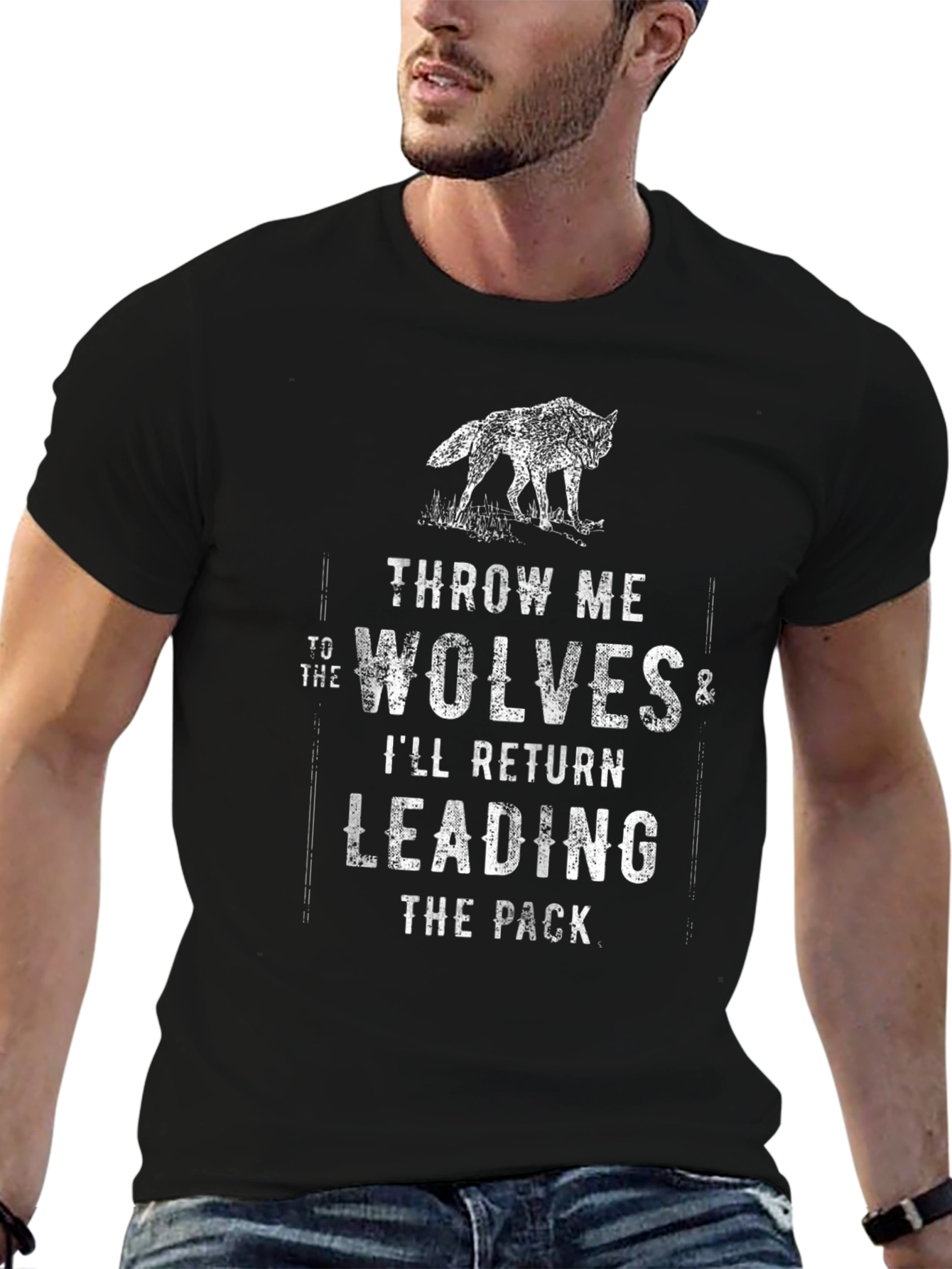 Throw Me to The Wolves Mens Black Graphic T-Shirt