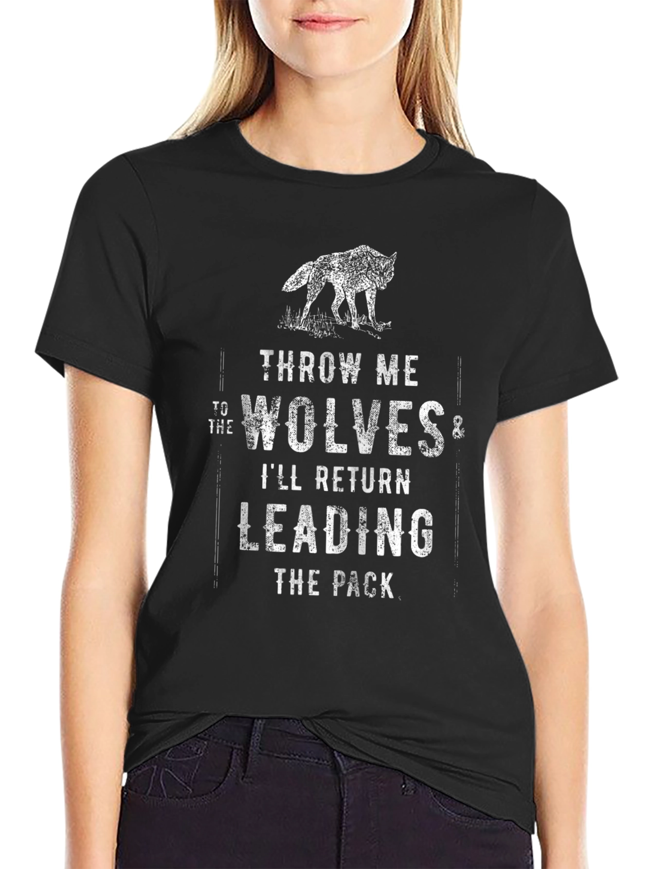 Throw Me to The Wolves Mens Black Graphic T-Shirt