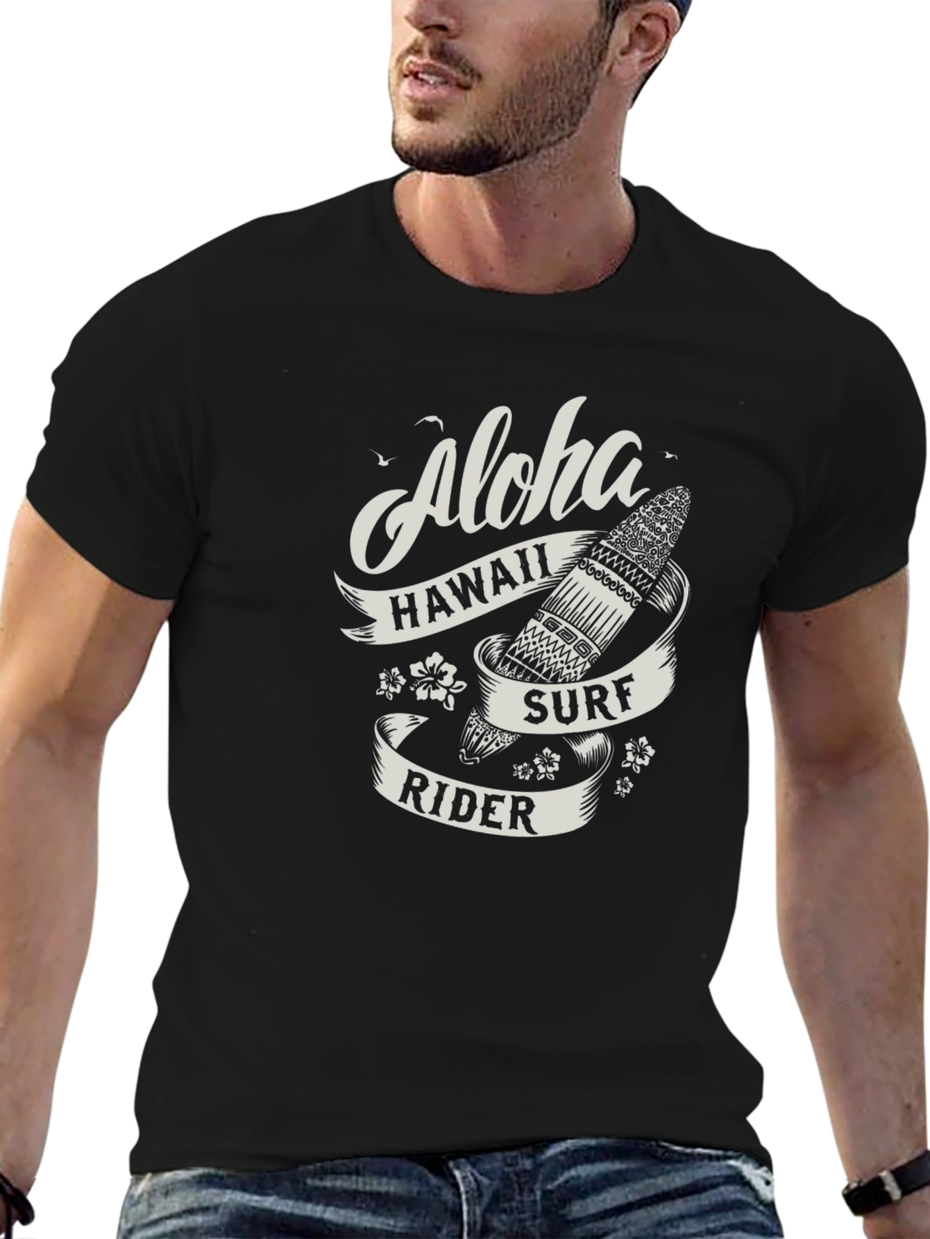 Aloha Hawaii Surf Rider T-Shirt - Black