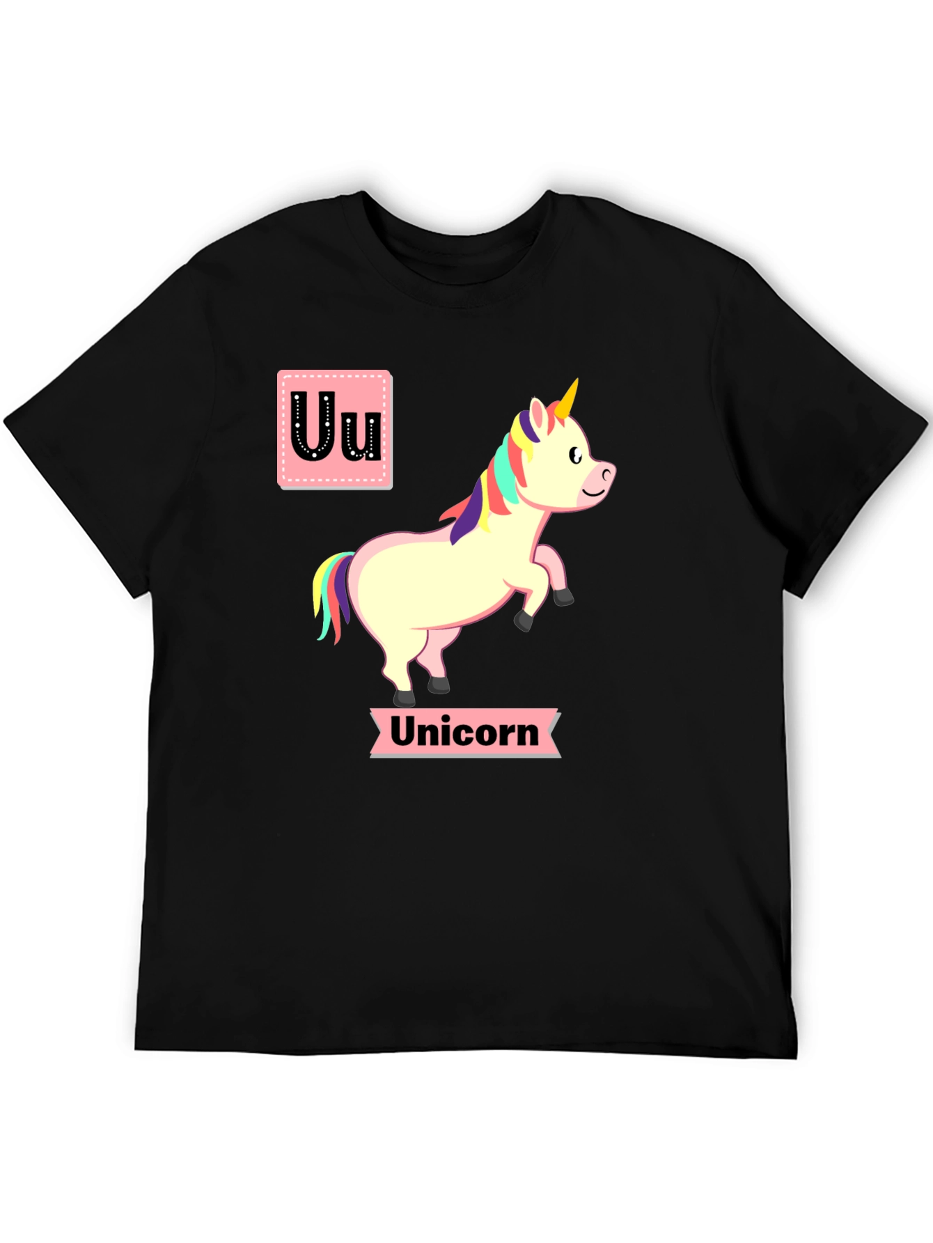 Unicorn Alphabet U Black T-Shirt