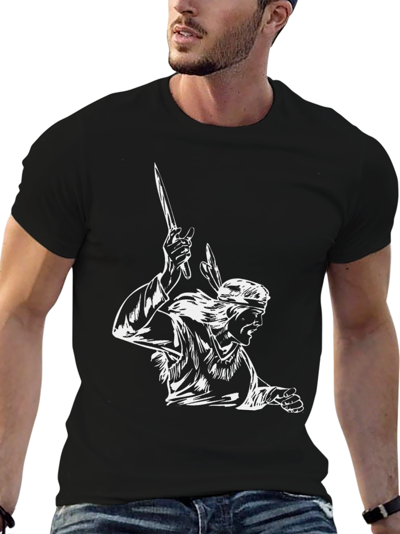 Warrior Graphic Tee - Stylish Black Cotton T-Shirt