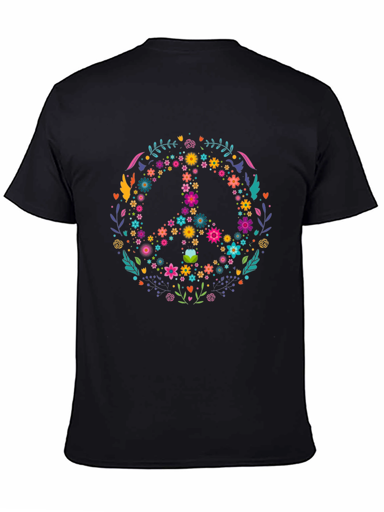 Floral Peace Sign Graphic Tee - Black