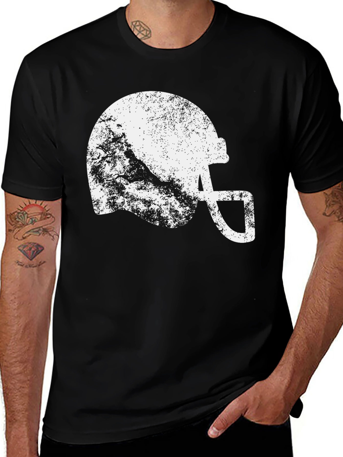 Distressed Football Helmet Graphic Tee - Black