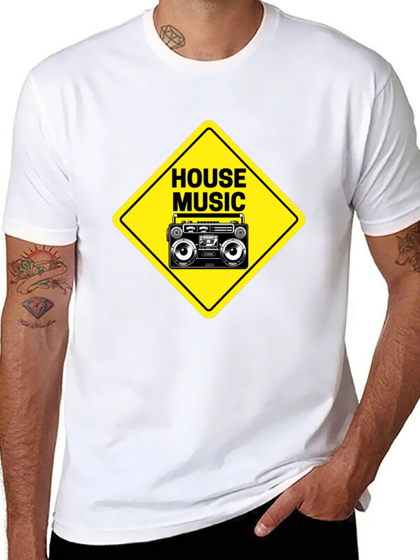 House Music Boombox Graphic Tee - Black