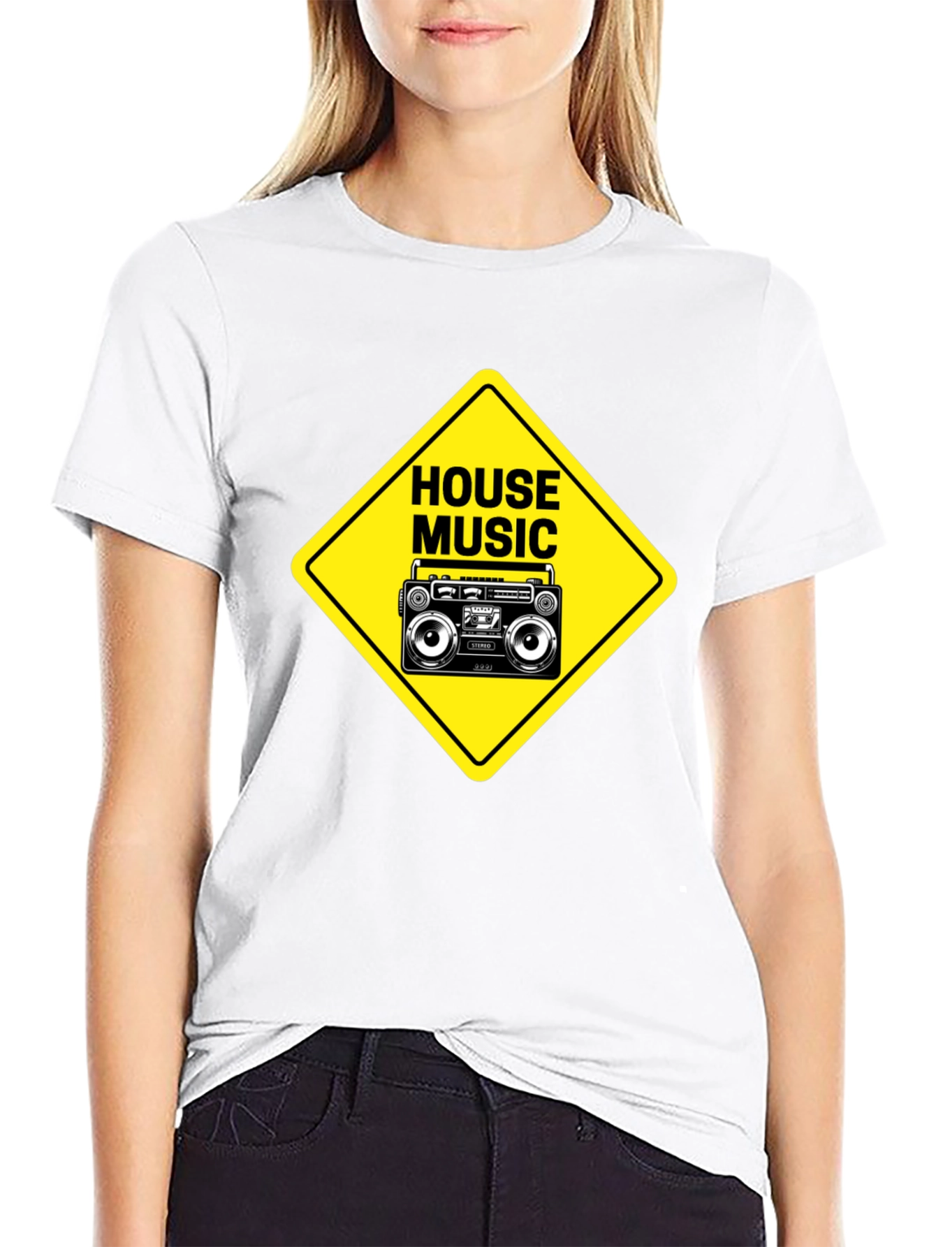 House Music Boombox Graphic Tee - Black