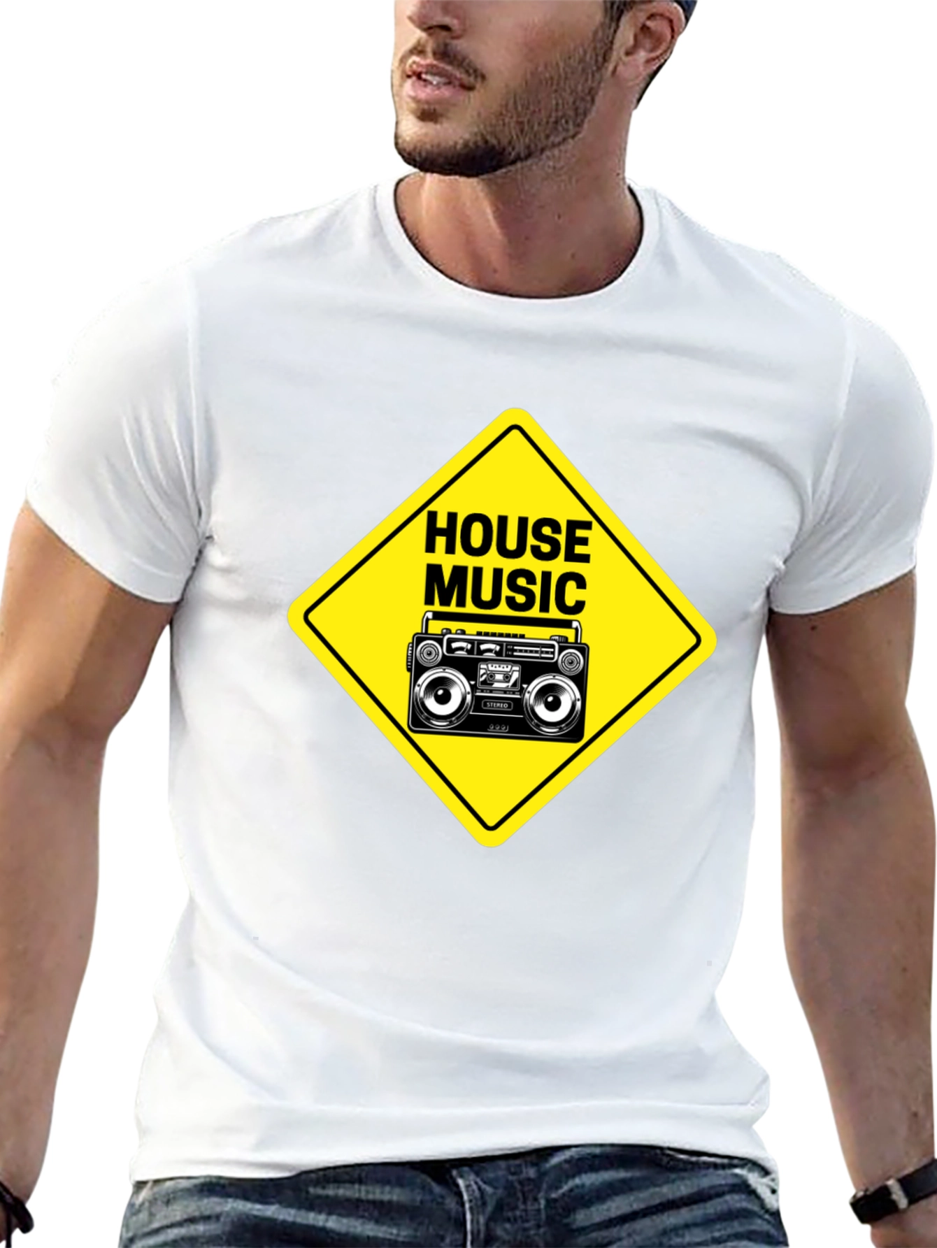 House Music Boombox Graphic Tee - Black