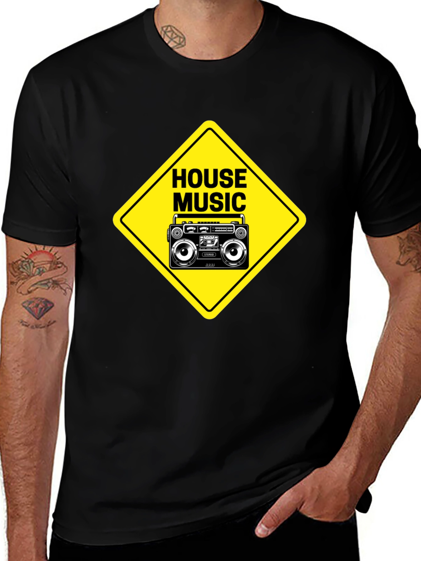 House Music Boombox Graphic Tee - Black