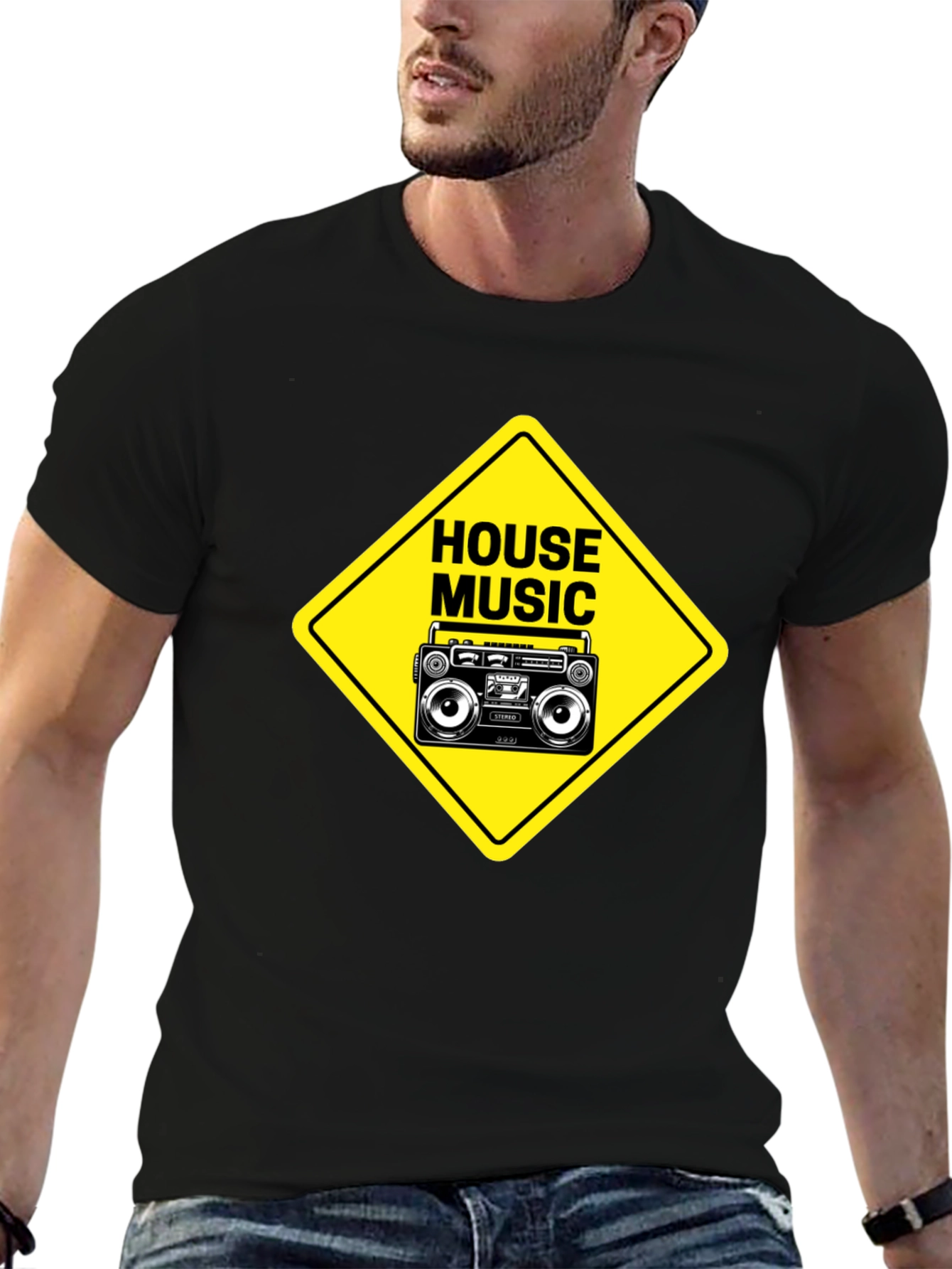 House Music Boombox Graphic Tee - Black