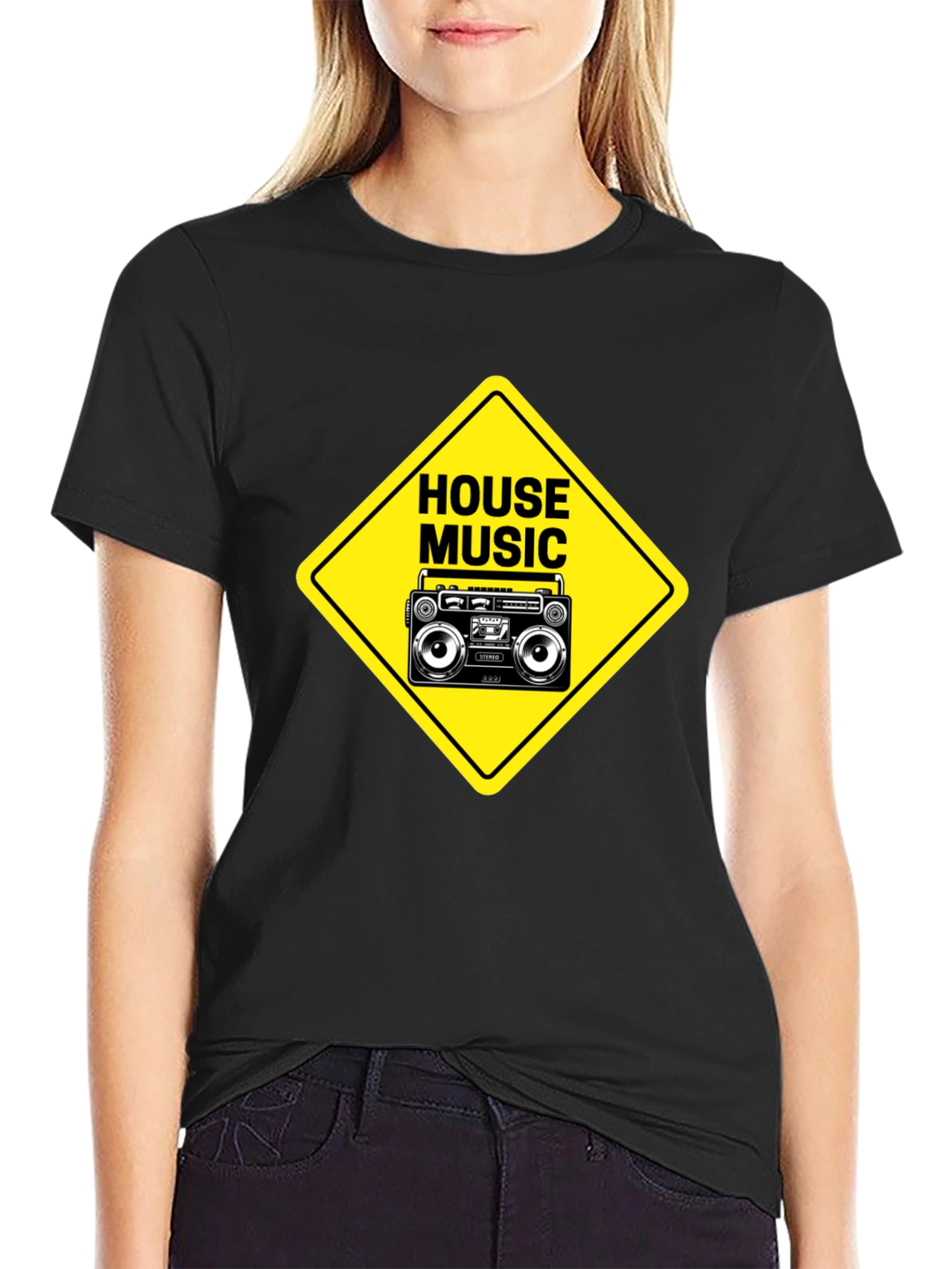 House Music Boombox Graphic Tee - Black