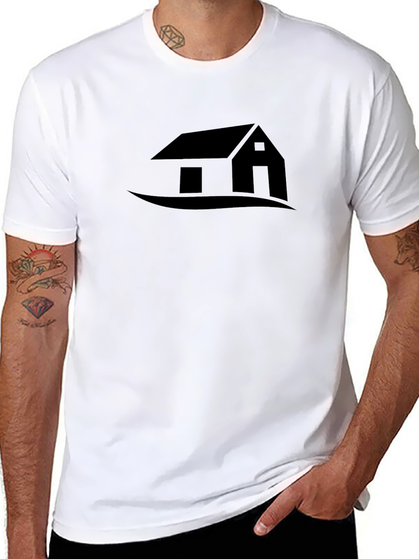 Modern Black T-Shirt with House Graphic Tee
