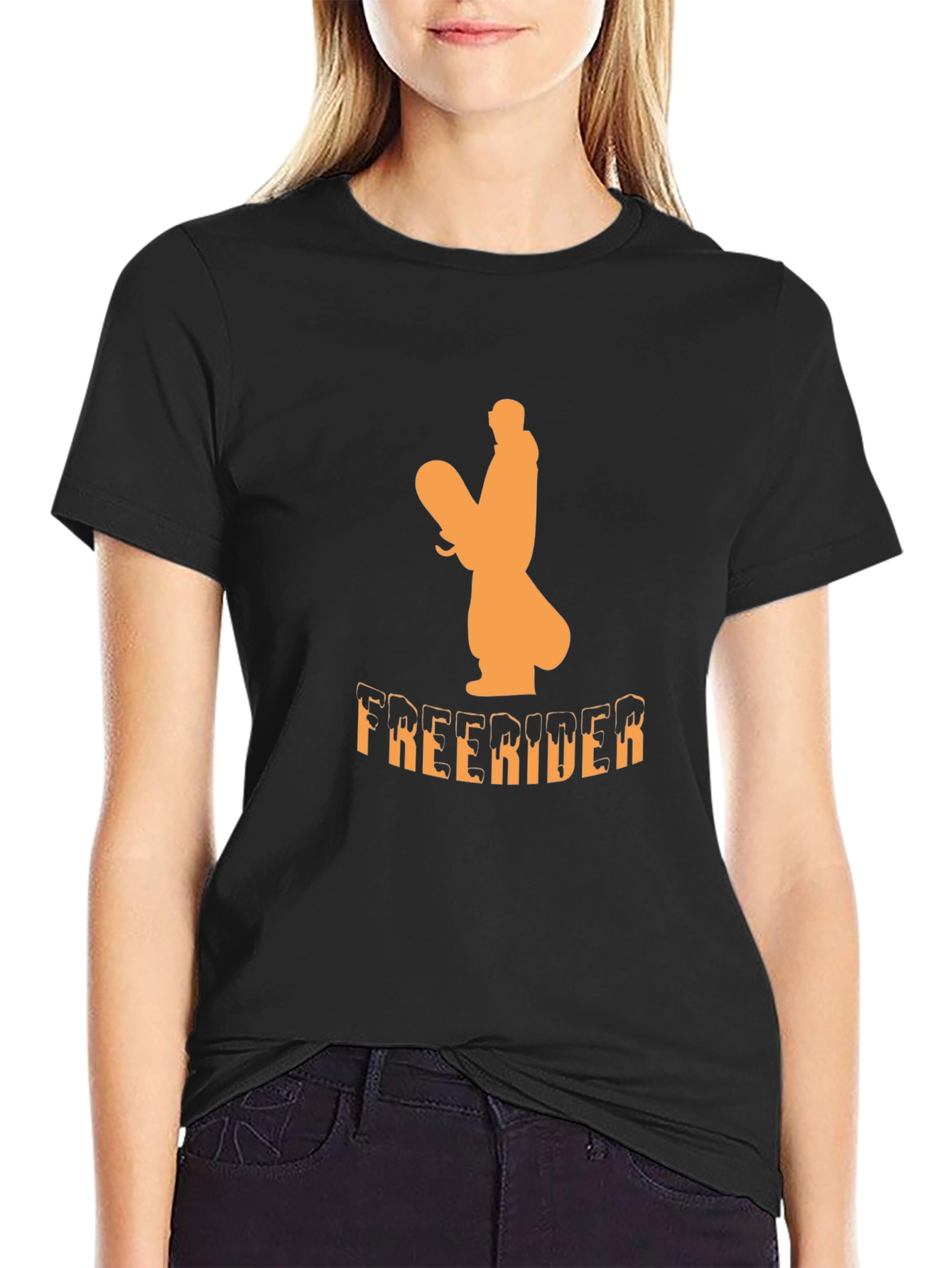 Freerider Snowboarder Graphic Tee - Black Cotton Blend