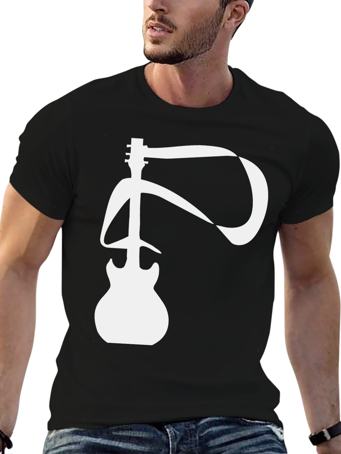 Guitar Ribbon Graphic T-Shirt - Black Cotton Tee