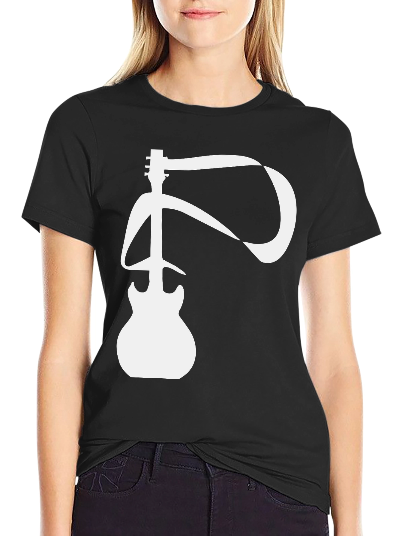 Guitar Ribbon Graphic T-Shirt - Black Cotton Tee
