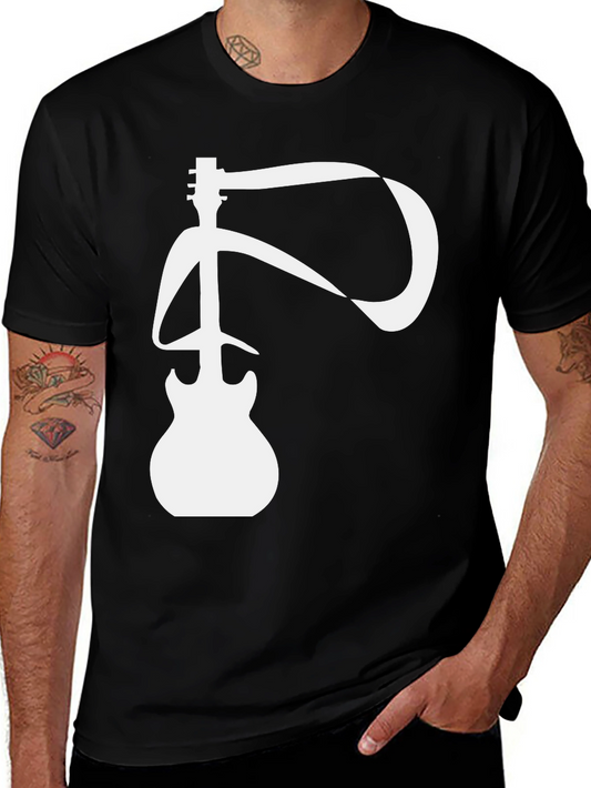 Guitar Ribbon Graphic T-Shirt - Black Cotton Tee