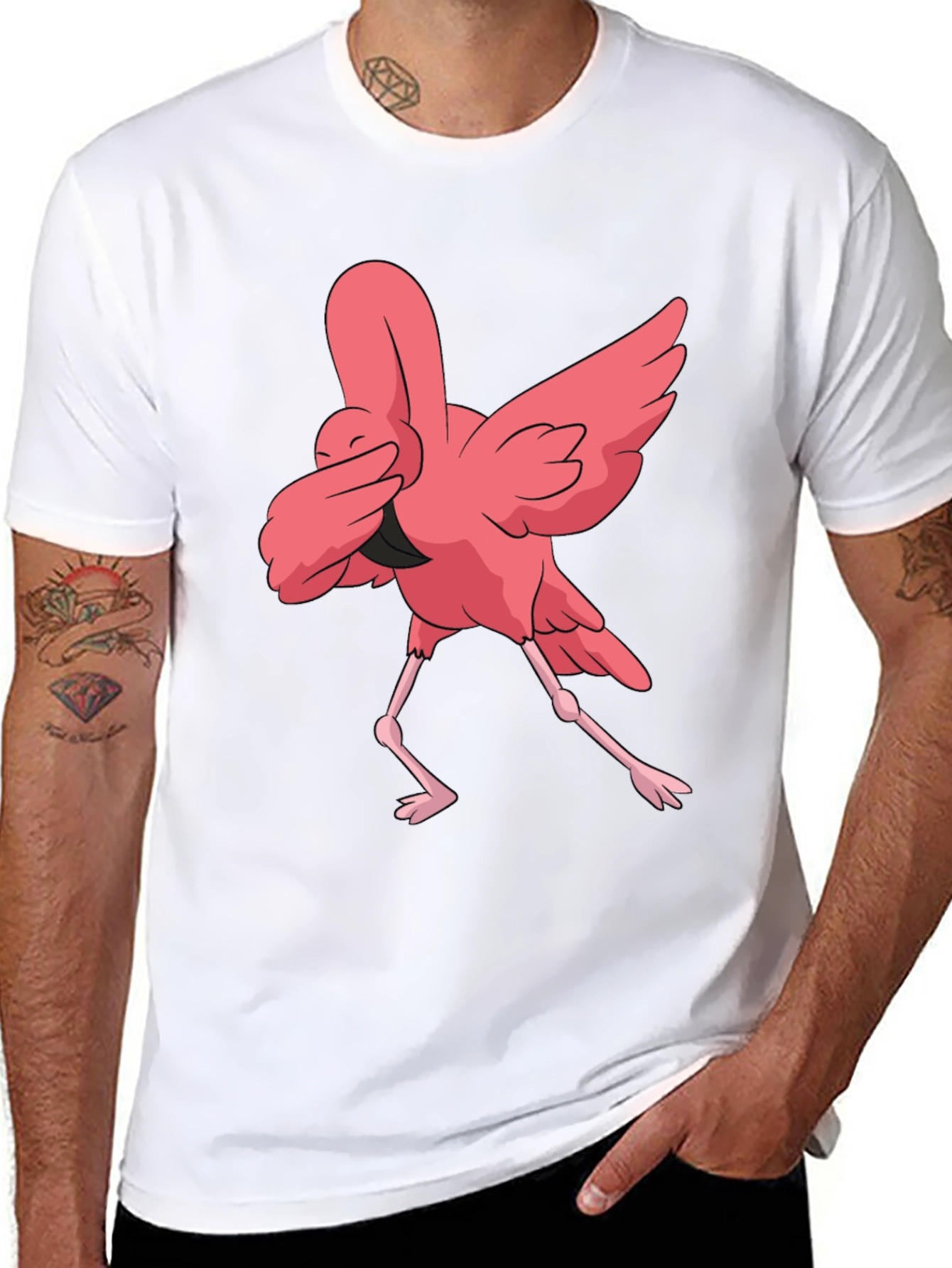 Dabbing Flamingo Graphic Tee - Black Cotton T-Shirt