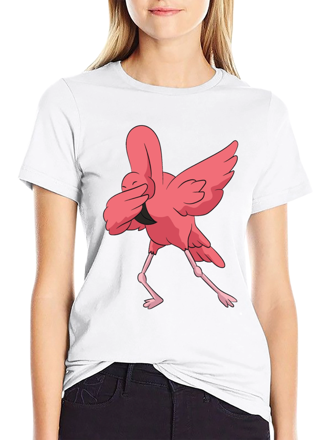 Dabbing Flamingo Graphic Tee - Black Cotton T-Shirt