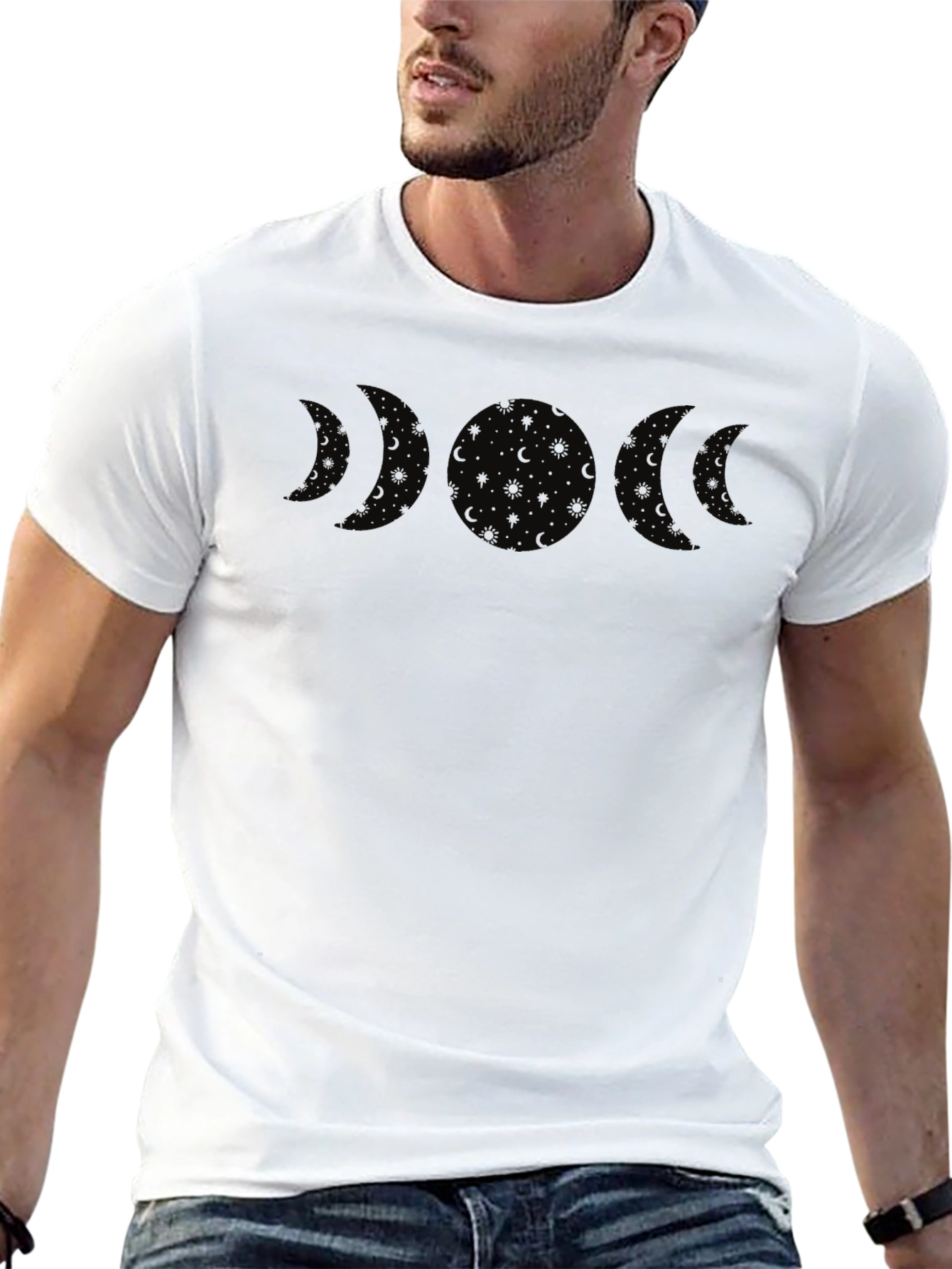 Lunar Phase Black Graphic Tee - Mens Crew Neck