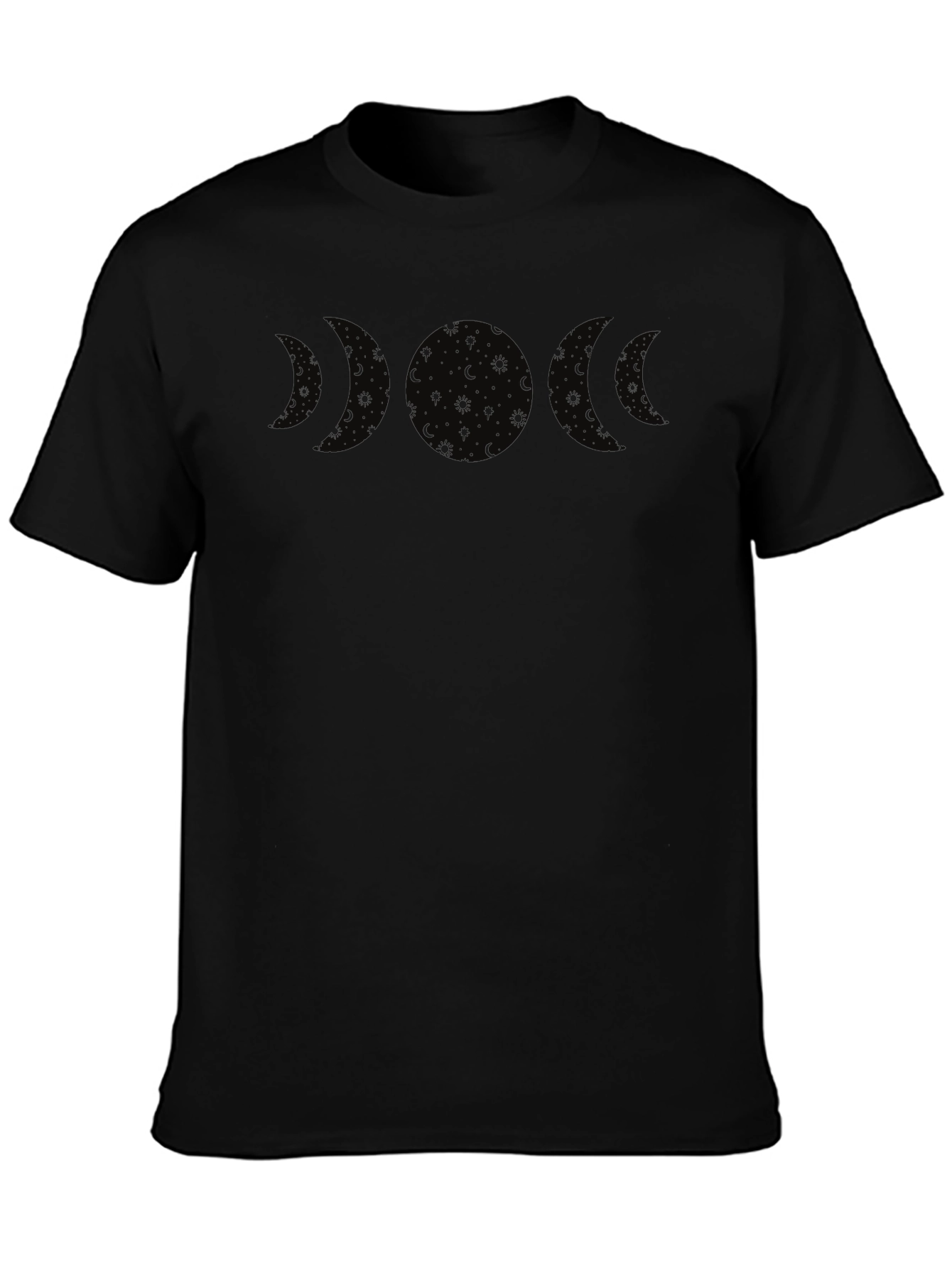 Lunar Phase Black Graphic Tee - Mens Crew Neck