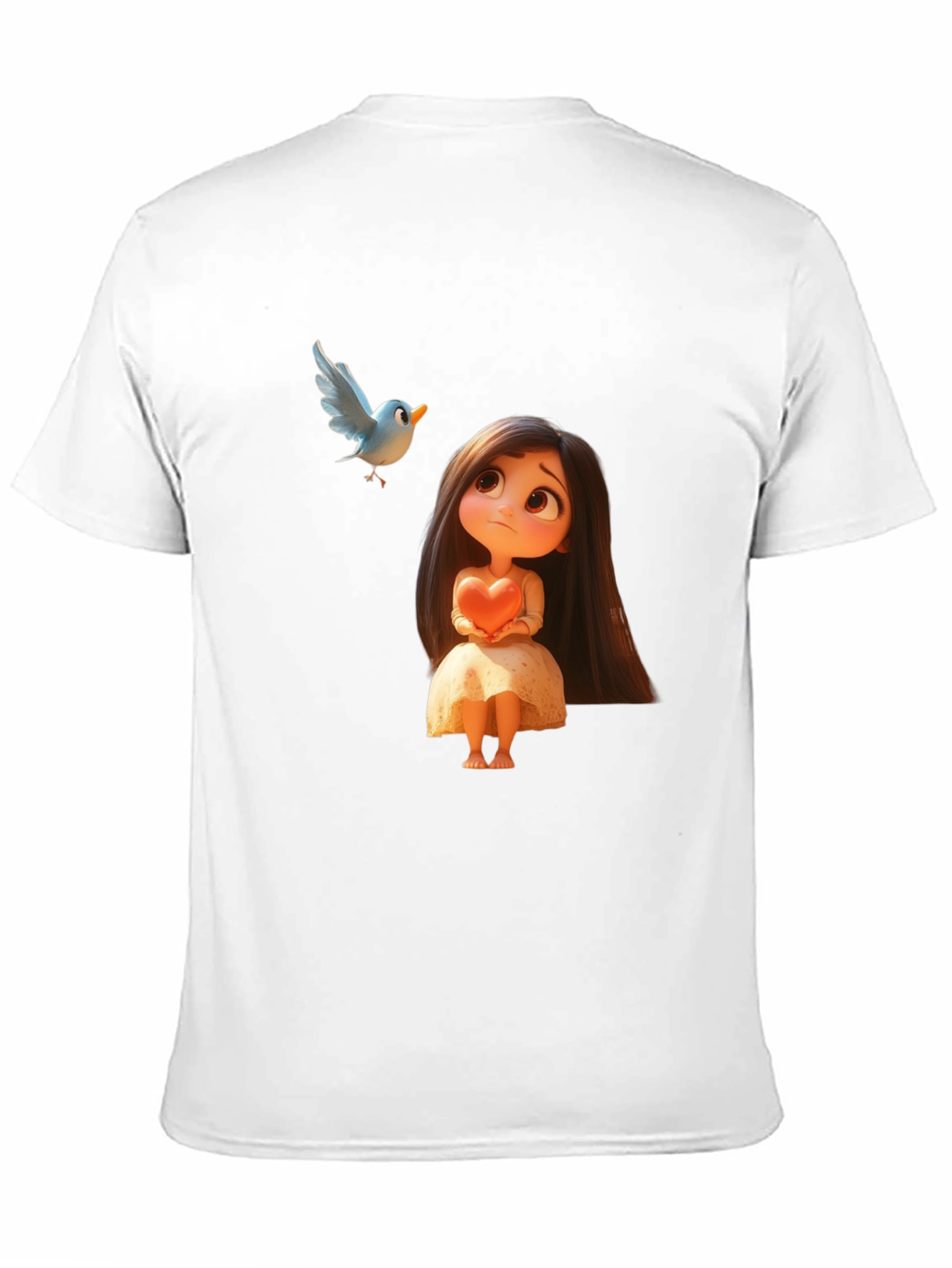 Cartoon Girl & Bird Graphic Black T-Shirt