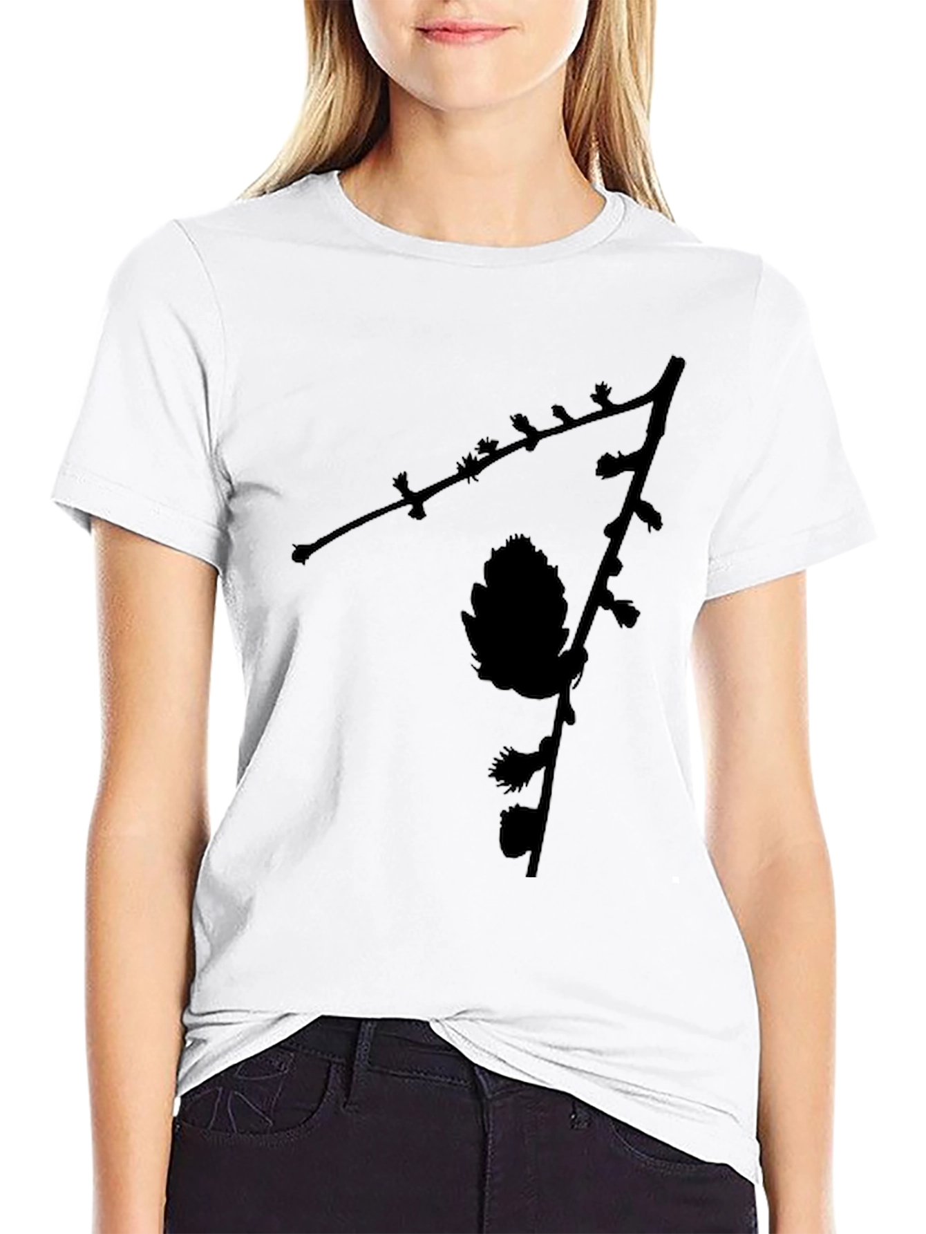 Black Pinecone Branch Graphic Tee - Nature Inspired Menswear