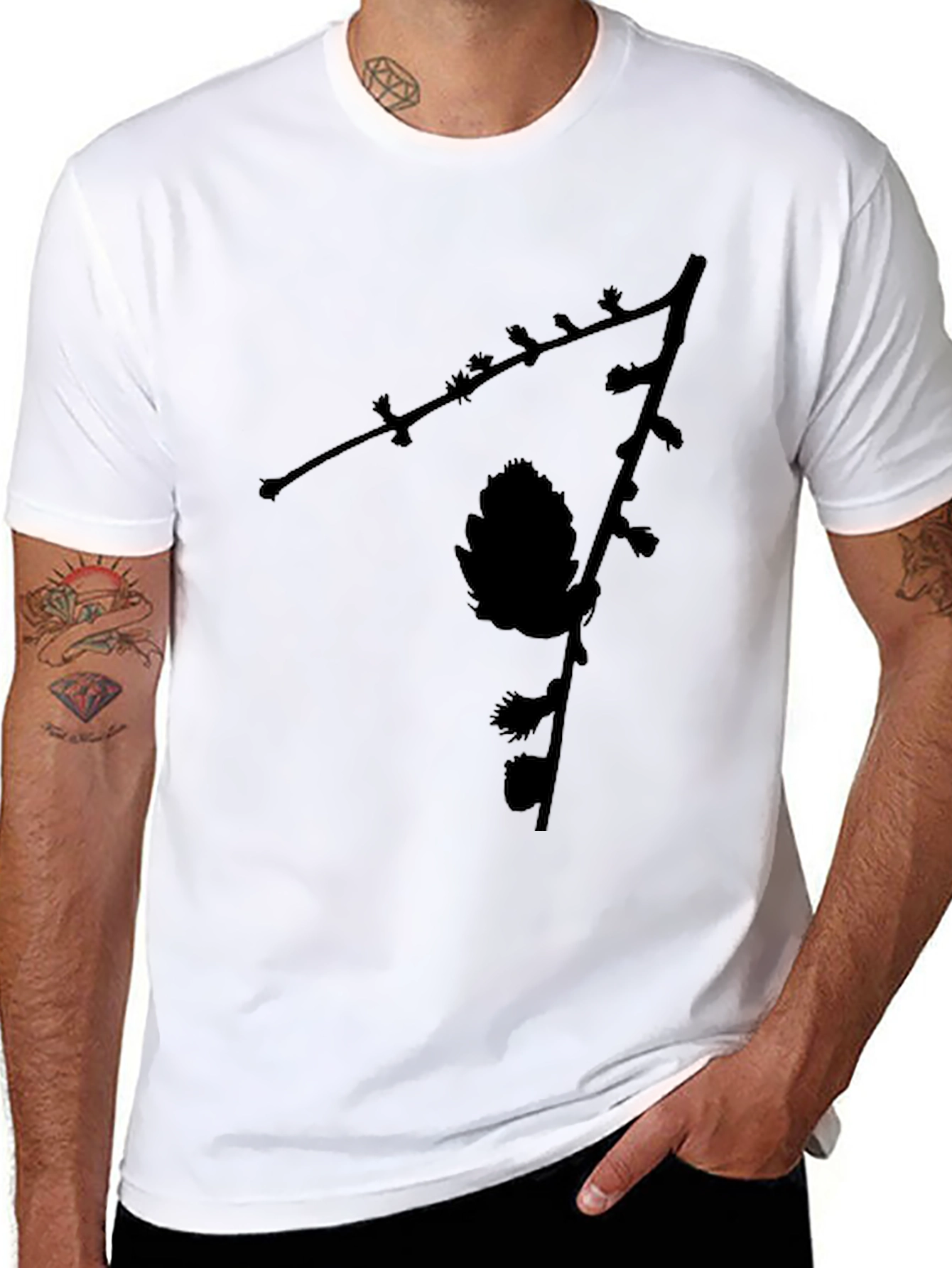 Black Pinecone Branch Graphic Tee - Nature Inspired Menswear
