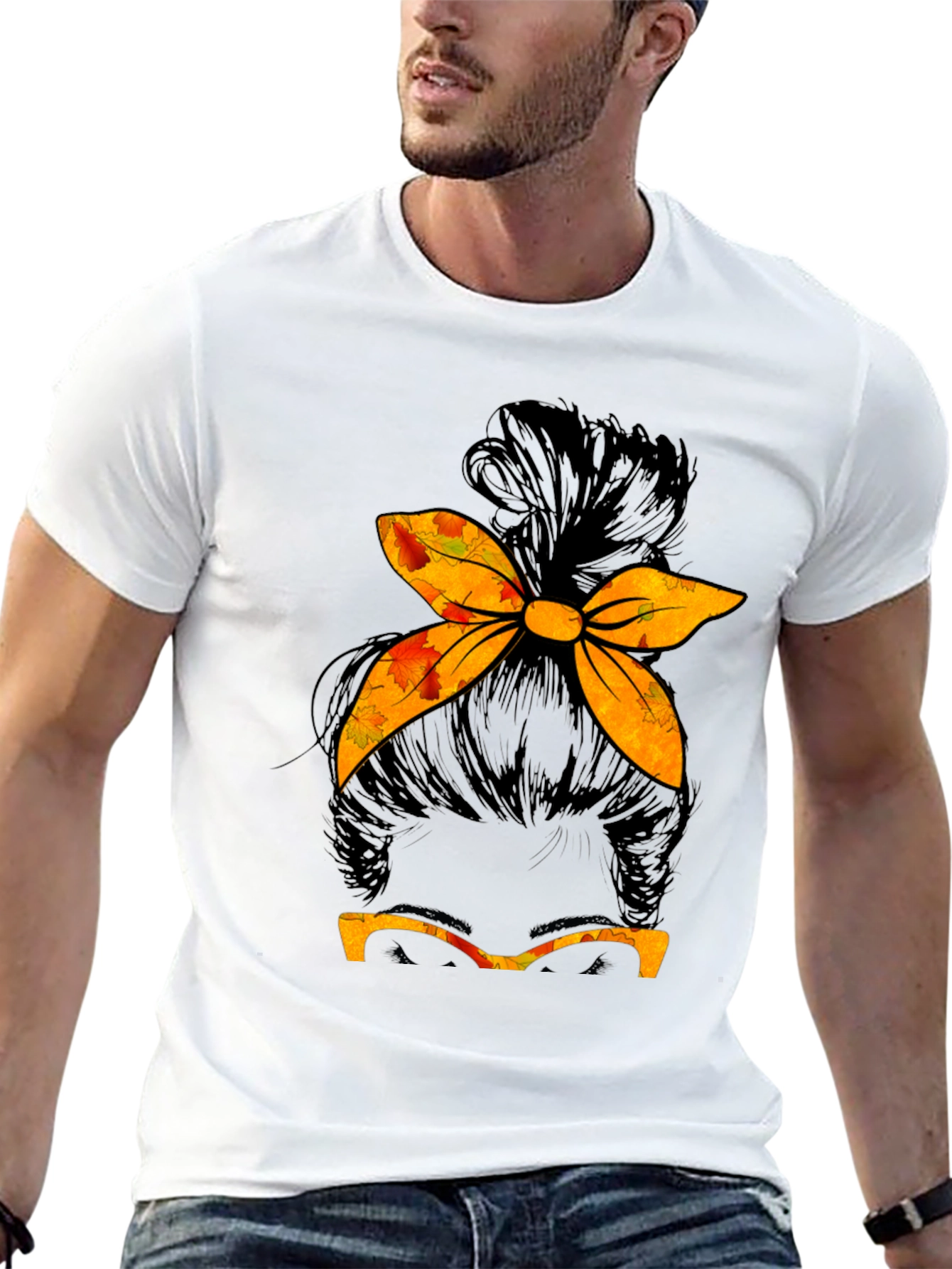 Messy Bun Fall T-Shirt Autumn Thanksgiving