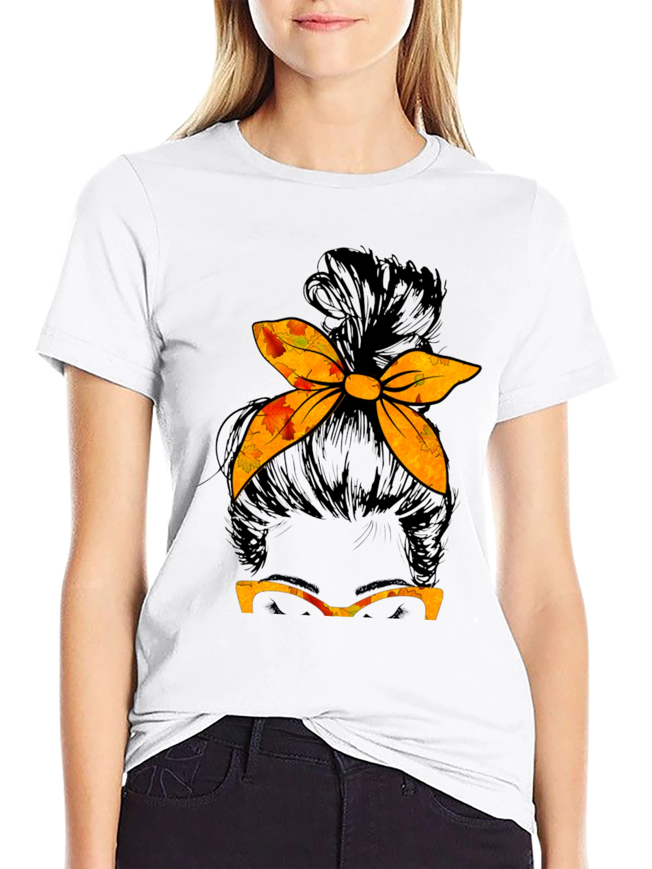 Messy Bun Fall T-Shirt Autumn Thanksgiving