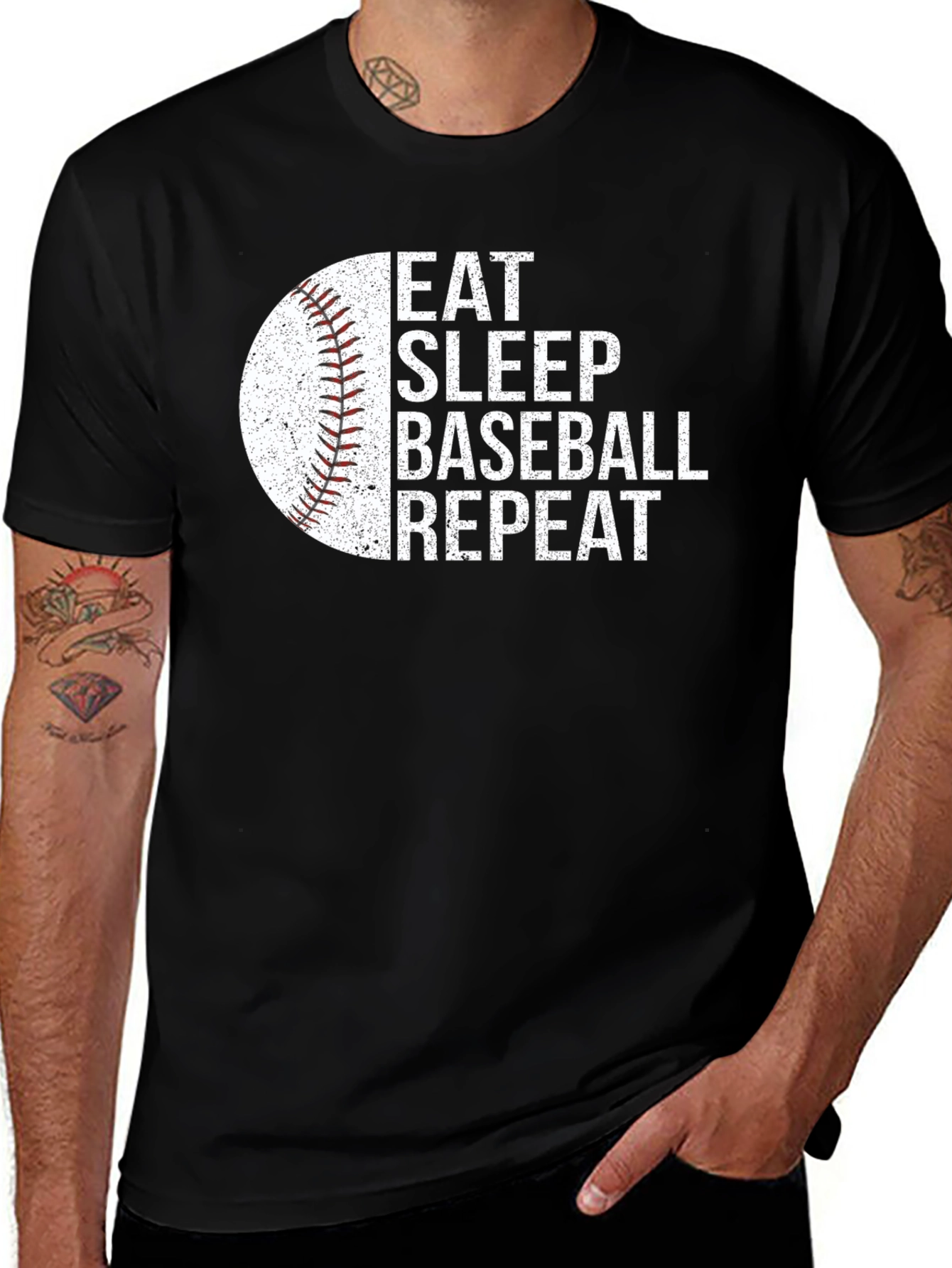 Eat Sleep Baseball Repeat T-Shirt - Black