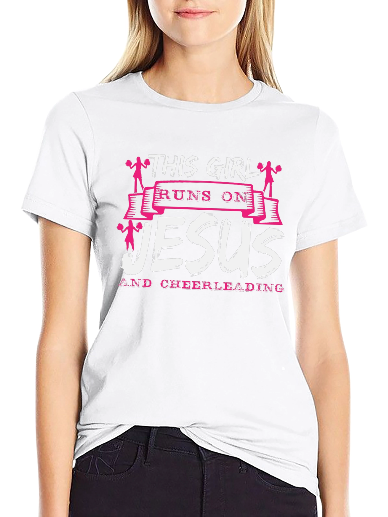 This Girl Runs on Jesus & Cheerleading T-Shirt