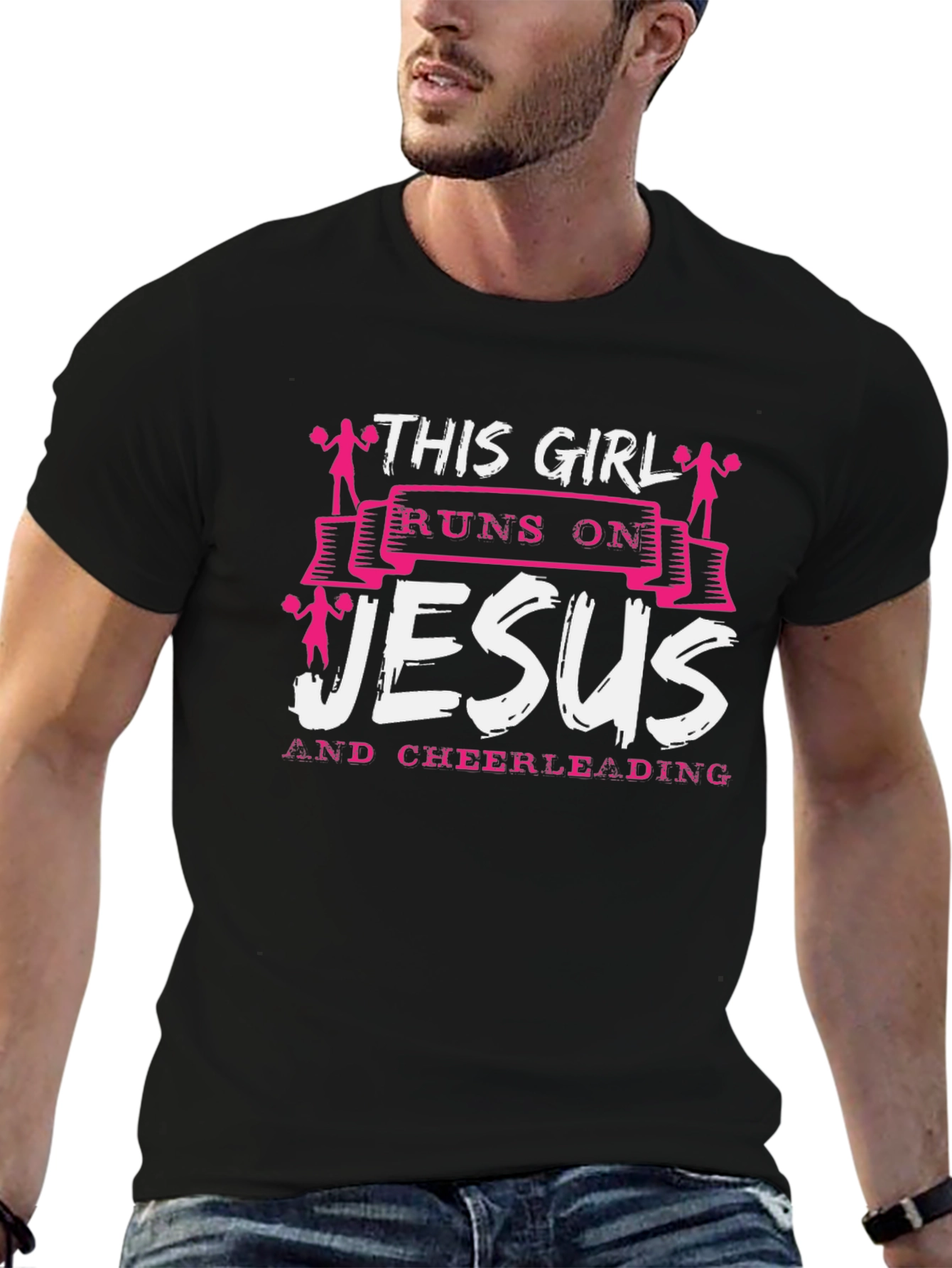 This Girl Runs on Jesus & Cheerleading T-Shirt