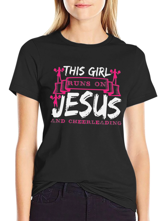 This Girl Runs on Jesus & Cheerleading T-Shirt