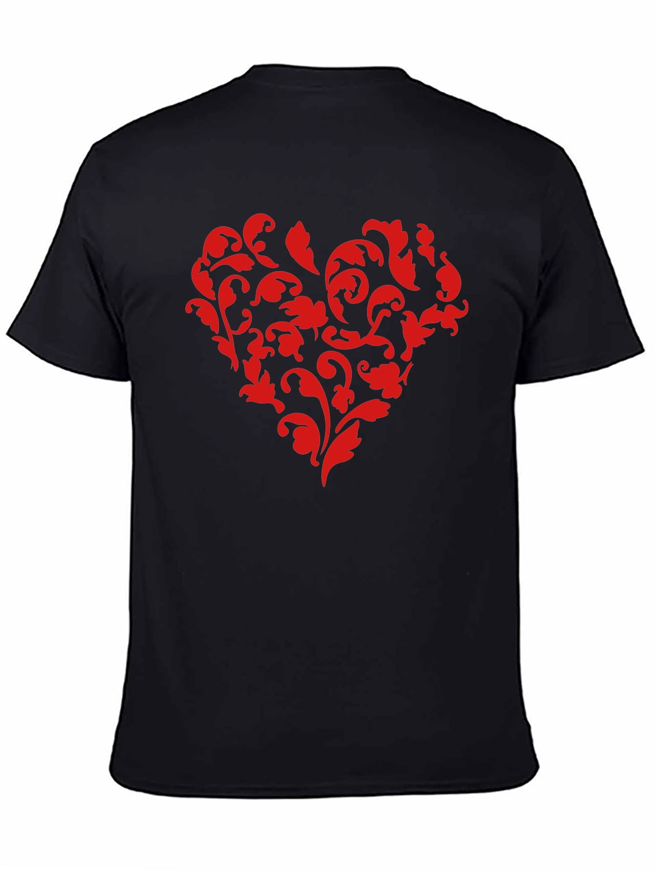 Floral Heart Graphic Black T-Shirt