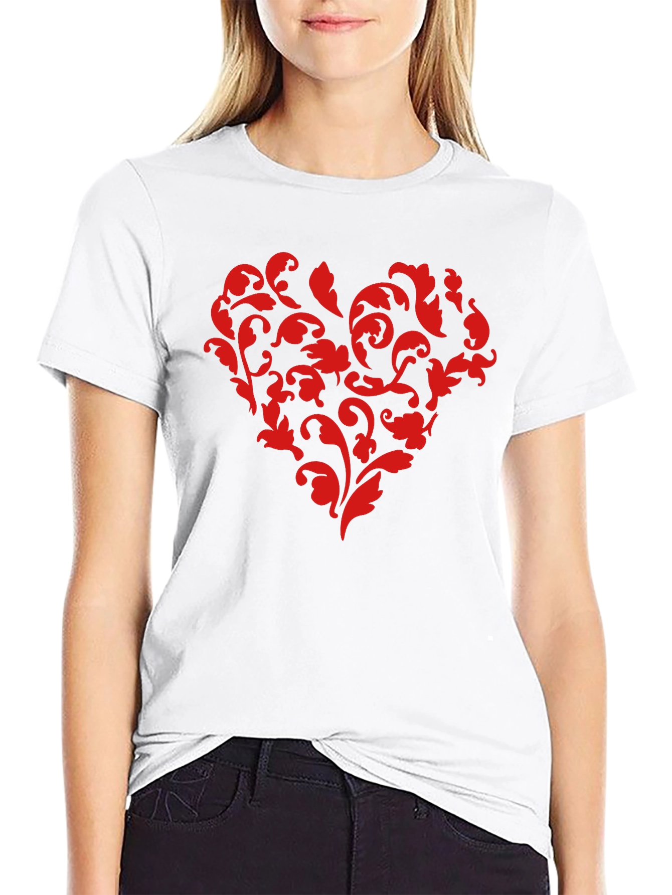 Floral Heart Graphic Black T-Shirt