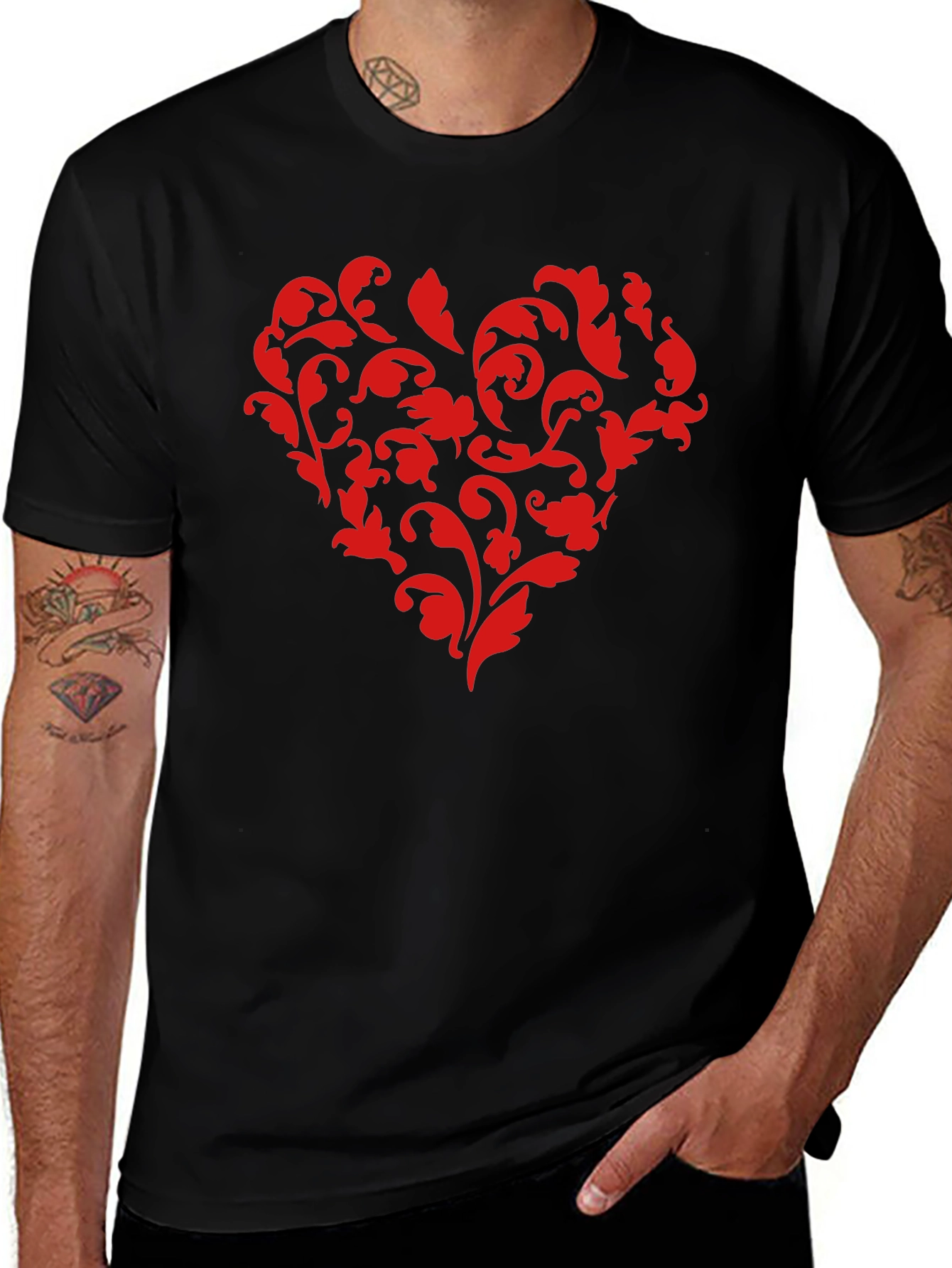 Floral Heart Graphic Black T-Shirt