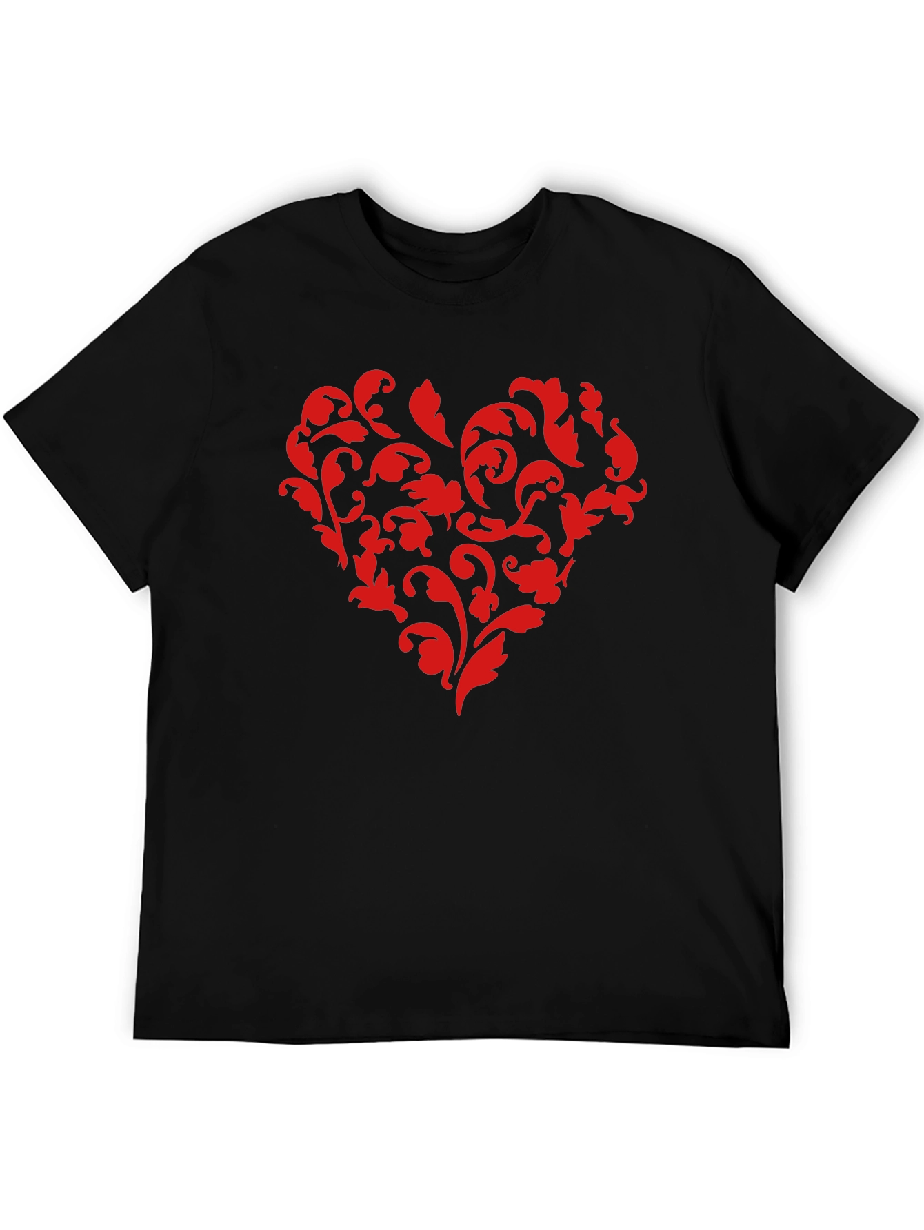 Floral Heart Graphic Black T-Shirt