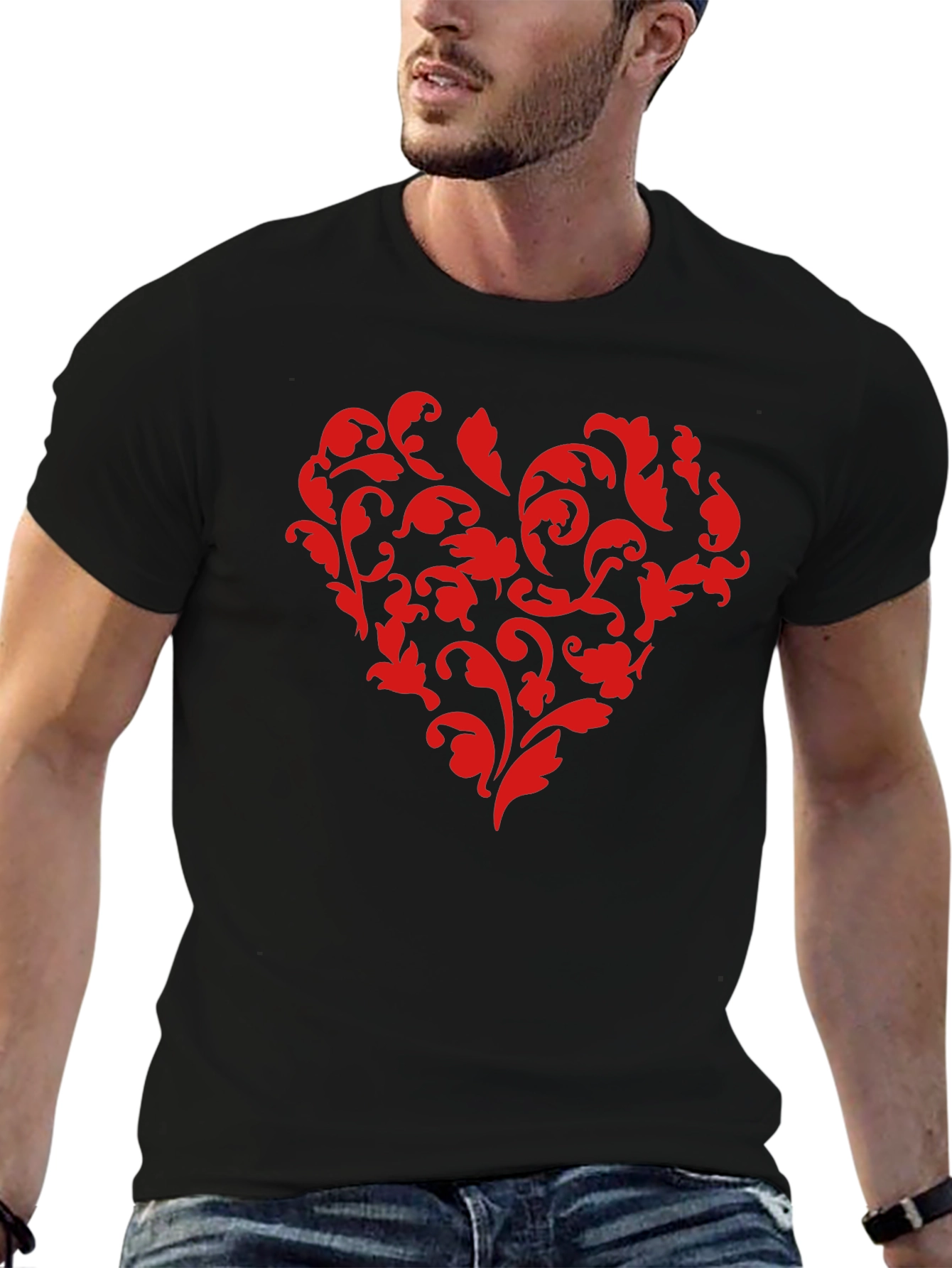 Floral Heart Graphic Black T-Shirt
