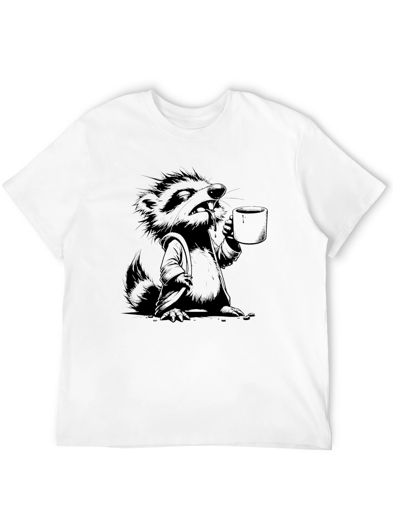 Grumpy Raccoon Coffee T-Shirt - Black Cotton Tee