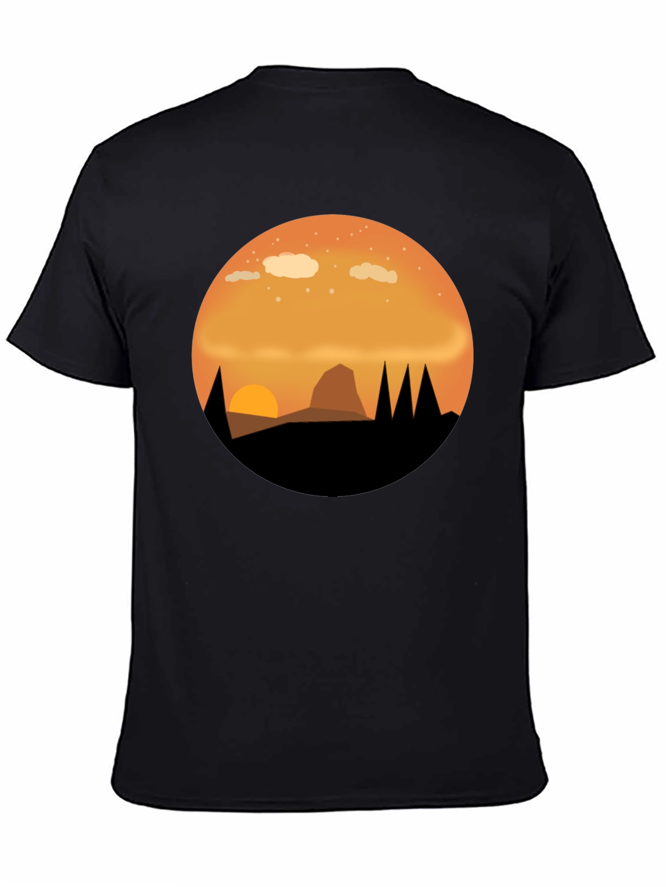 Sunset Mountain Graphic Tee - Black Cotton T-Shirt