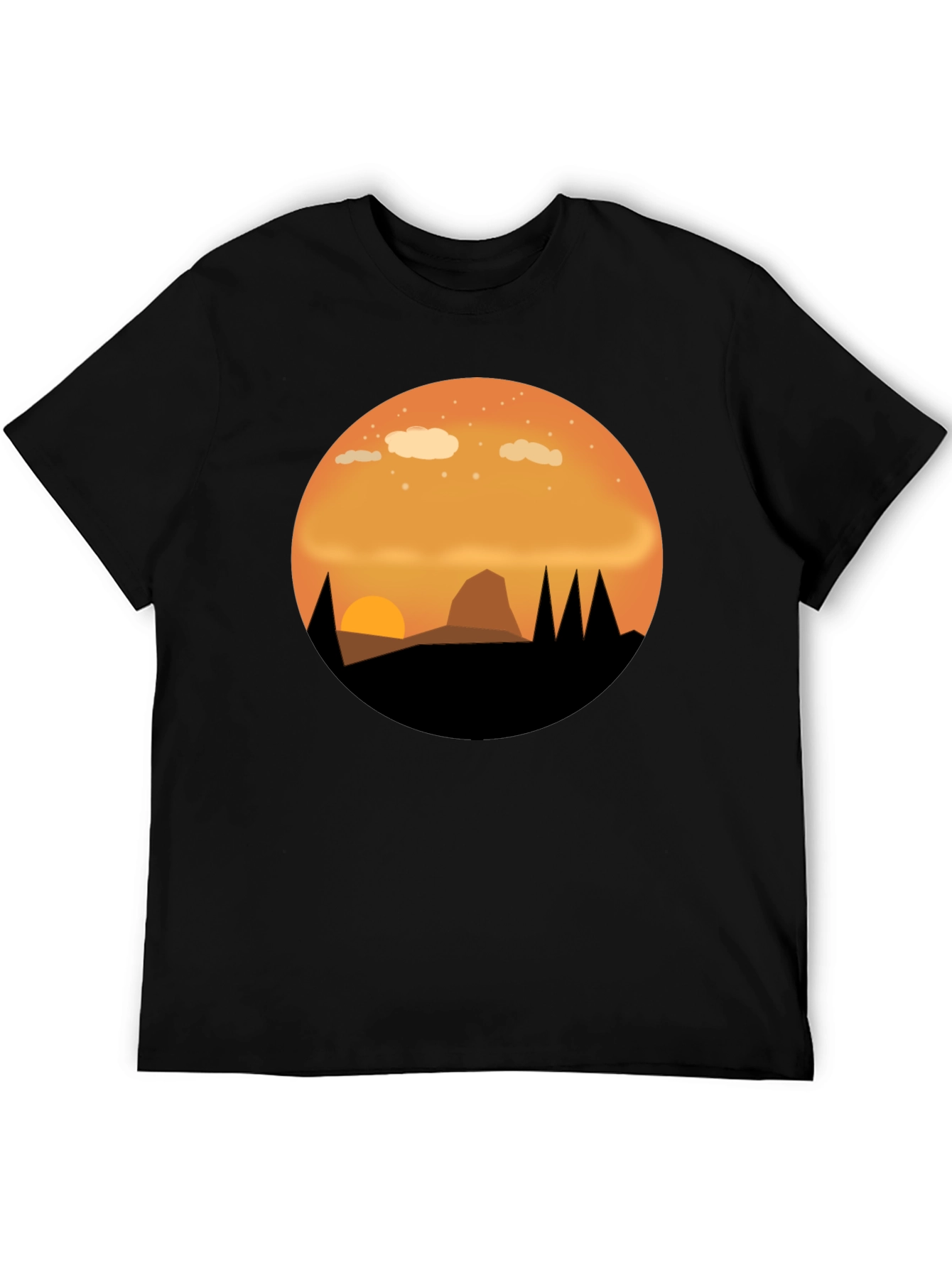 Sunset Mountain Graphic Tee - Black Cotton T-Shirt