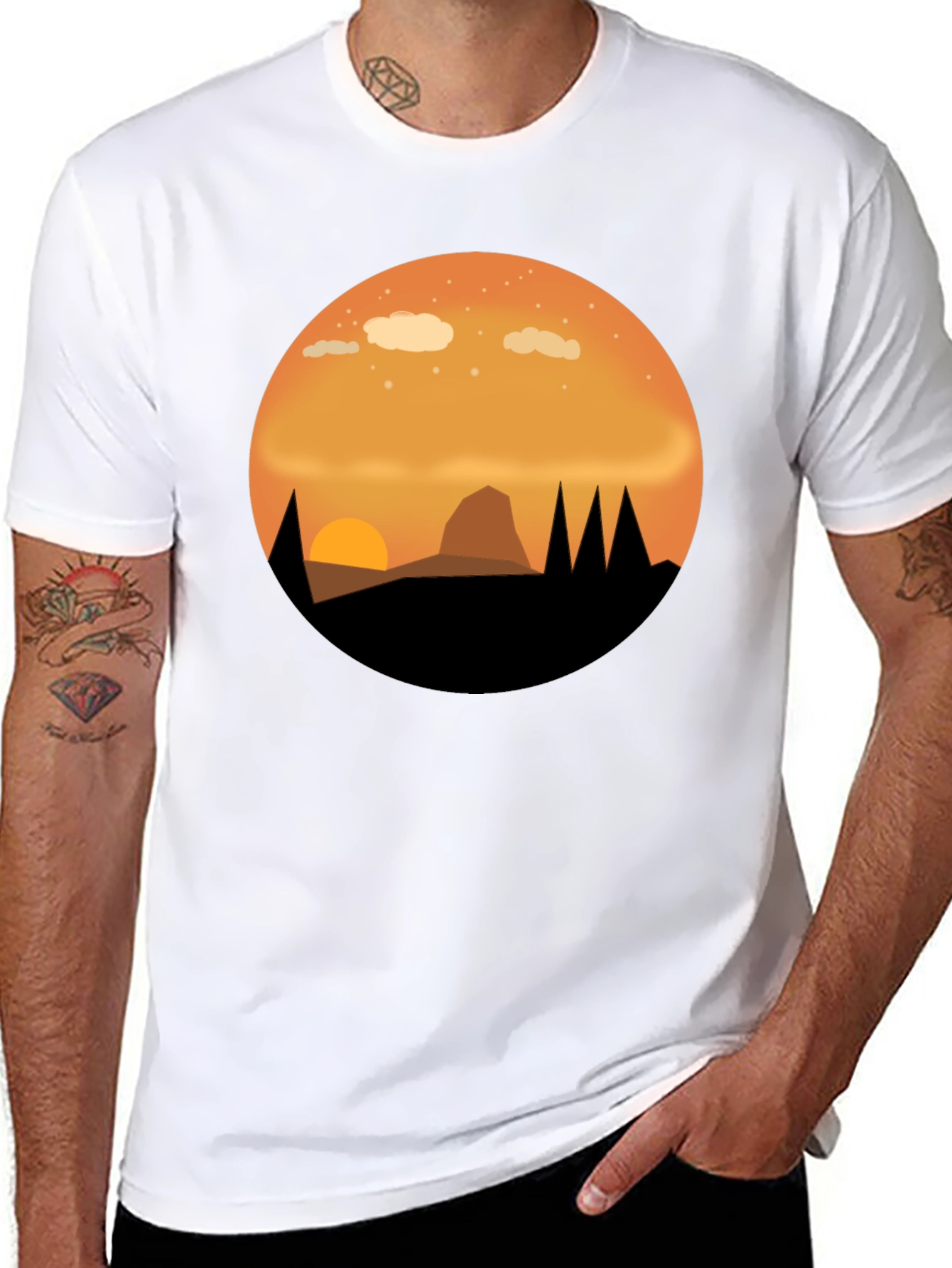 Sunset Mountain Graphic Tee - Black Cotton T-Shirt
