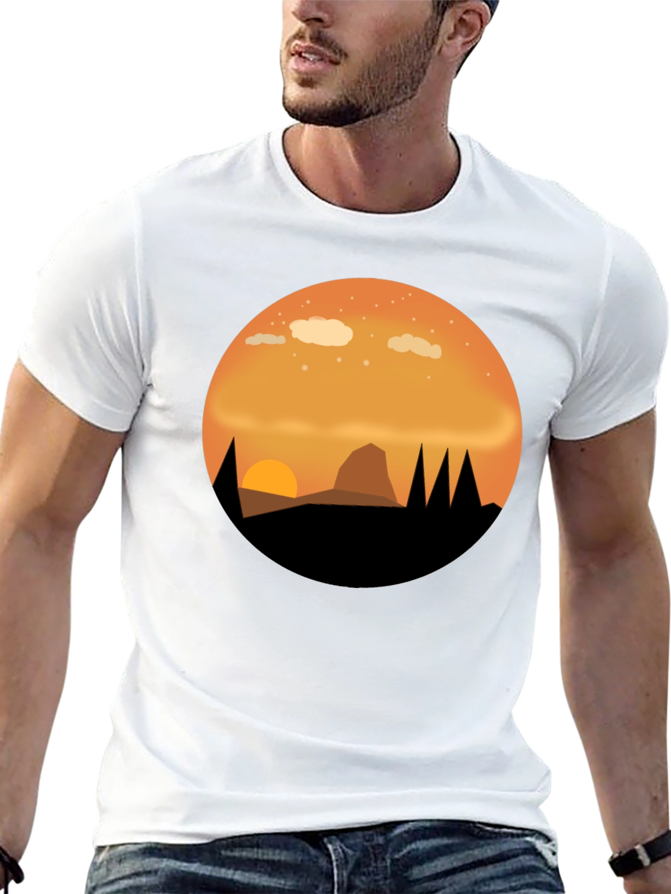 Sunset Mountain Graphic Tee - Black Cotton T-Shirt