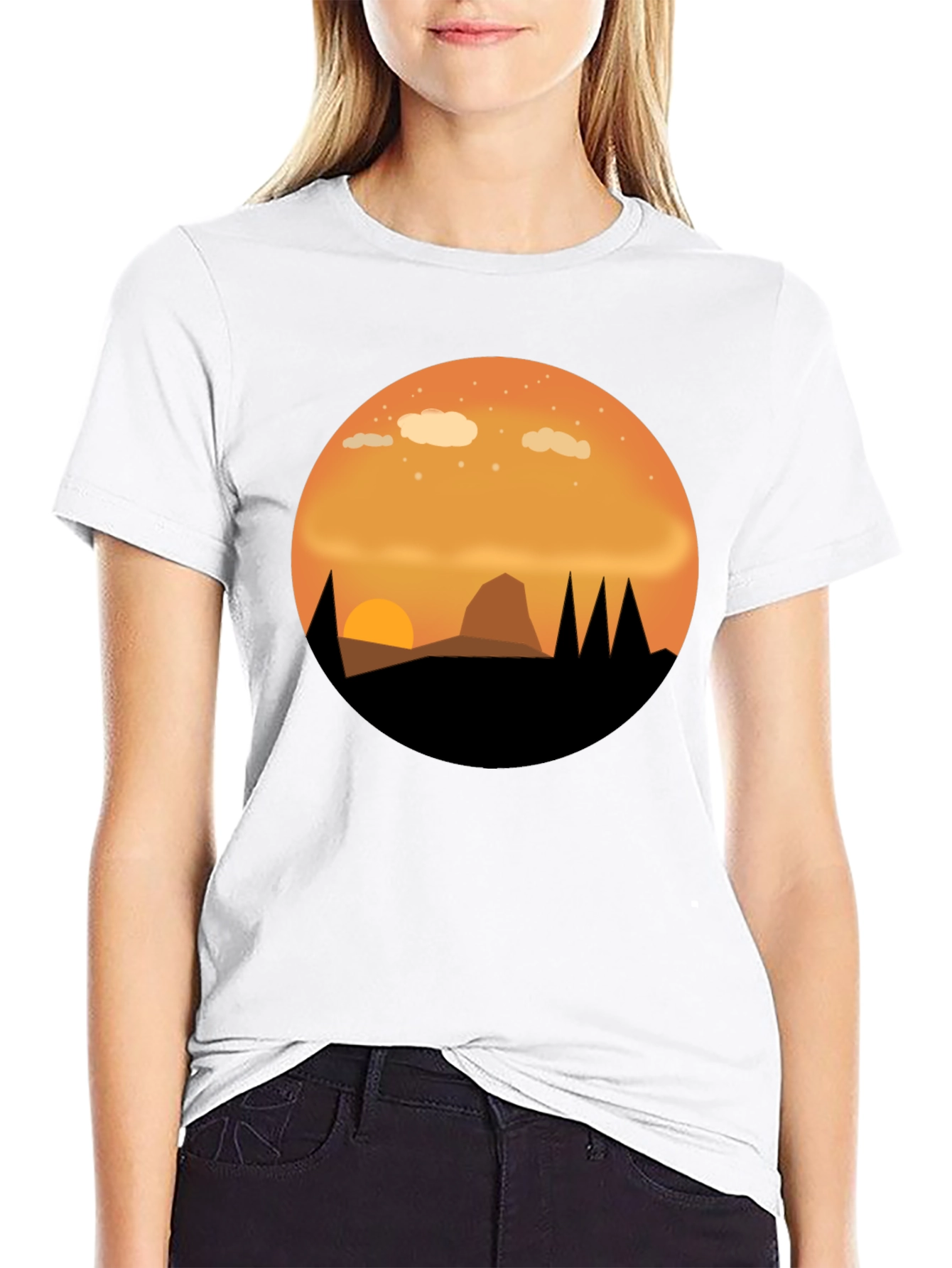 Sunset Mountain Graphic Tee - Black Cotton T-Shirt