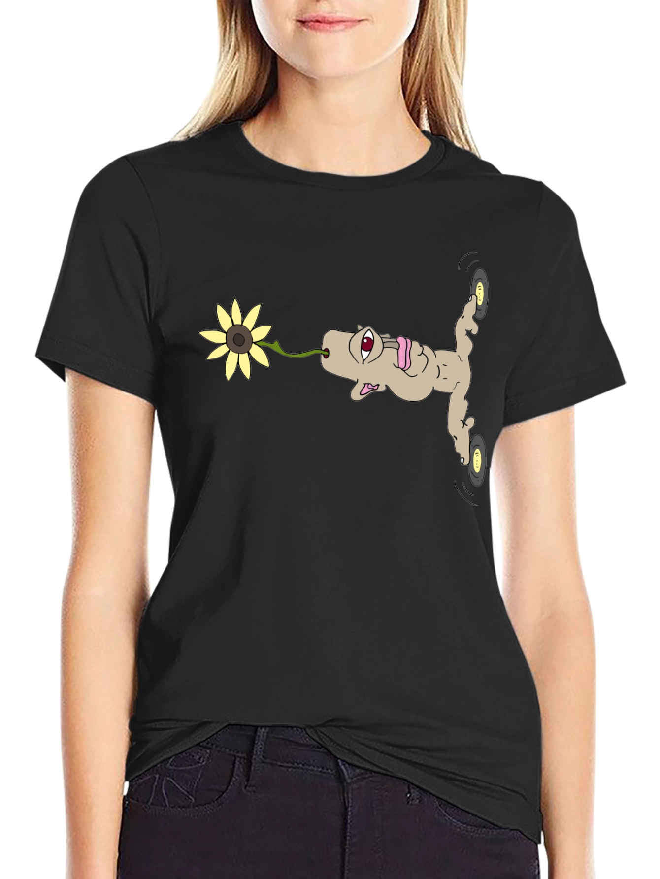 Unique Cartoon Character Black T-Shirt