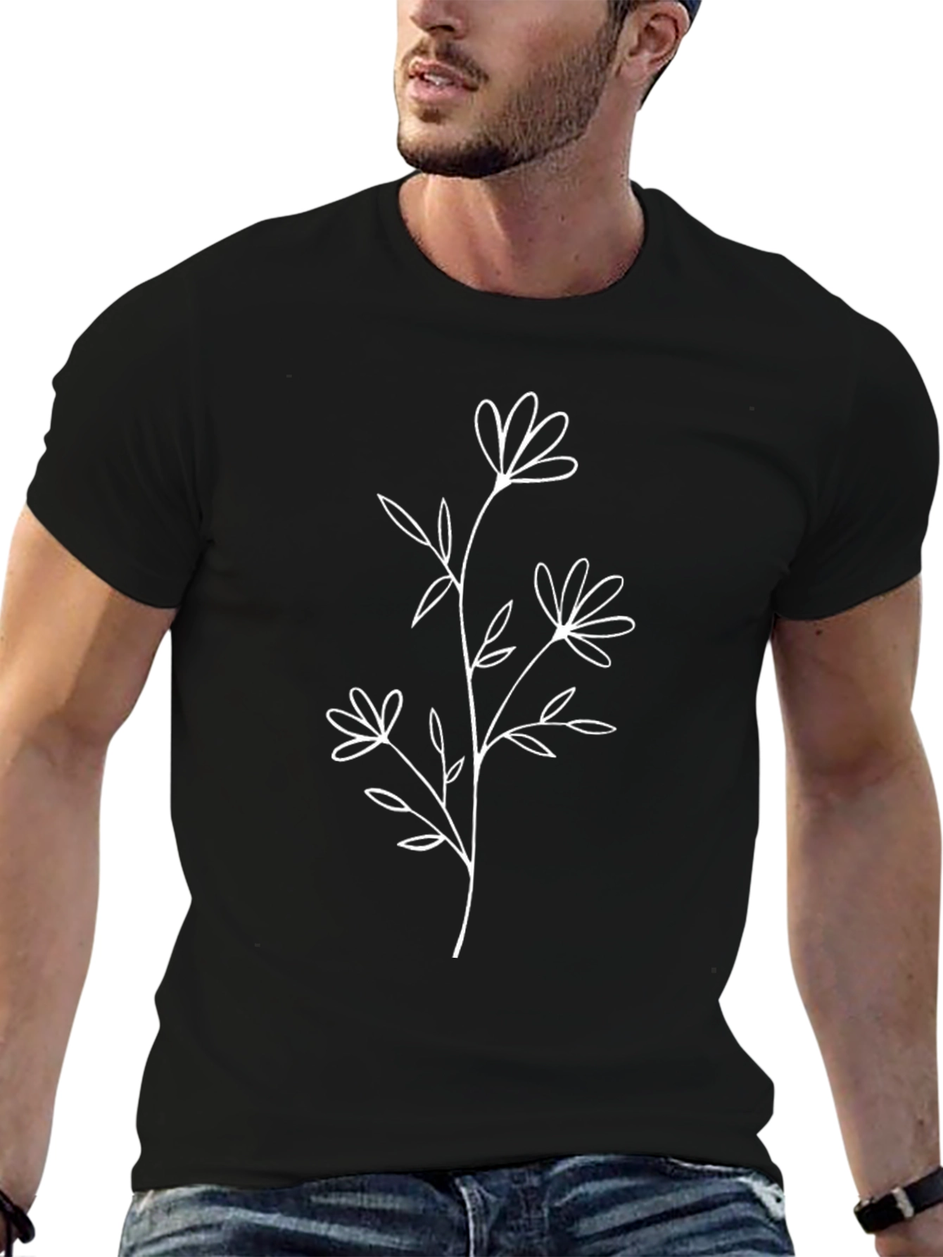 Minimalist Floral Black T-Shirt